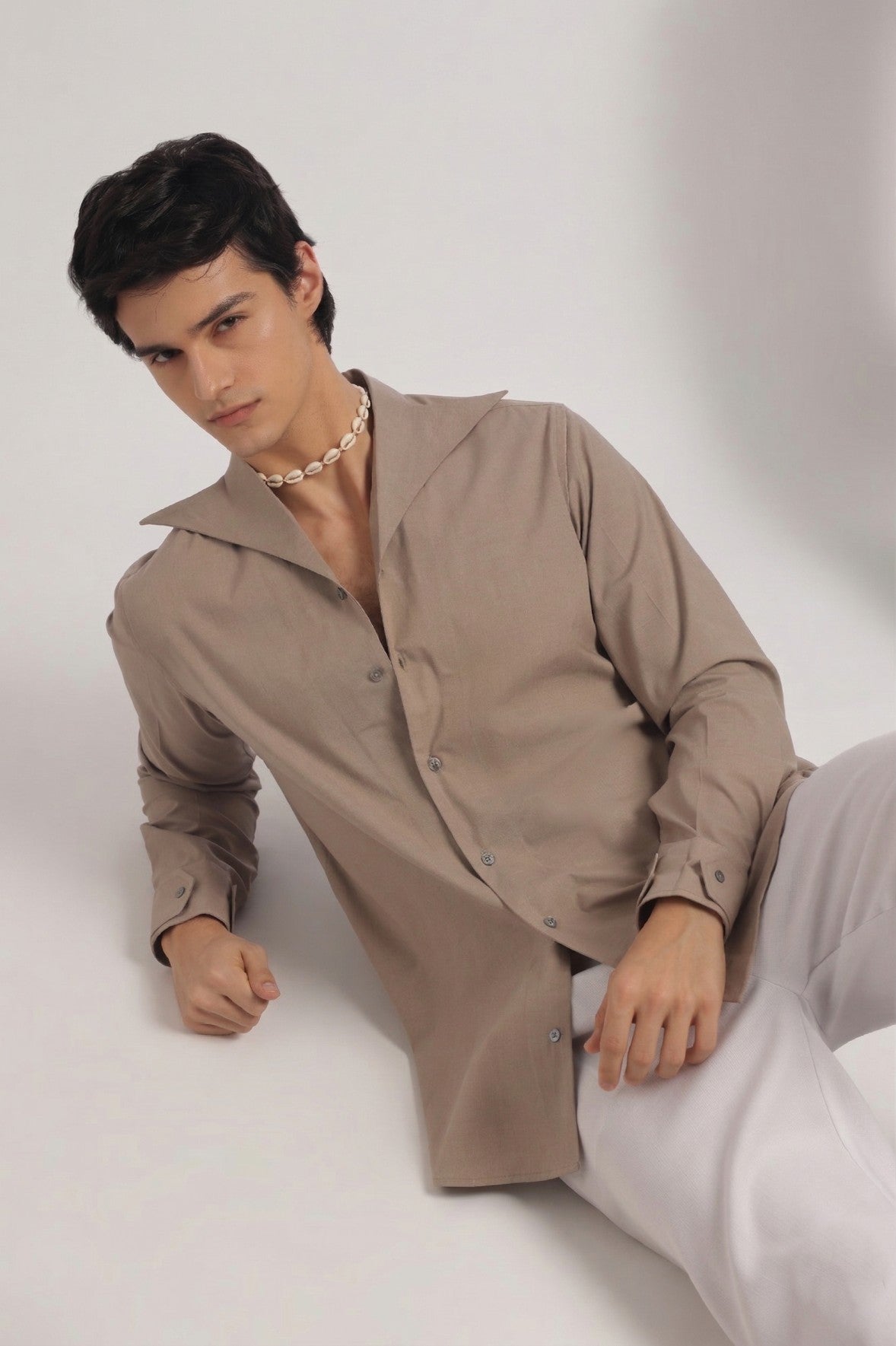 Soft Beige Sailor Collar Shirt