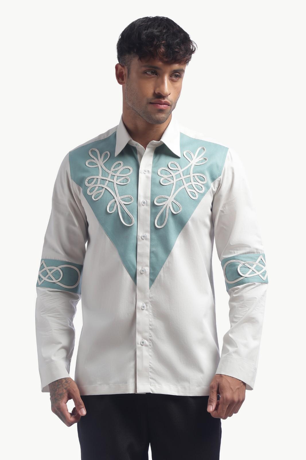 Light Grey Colour Block Cording Statement Shirt