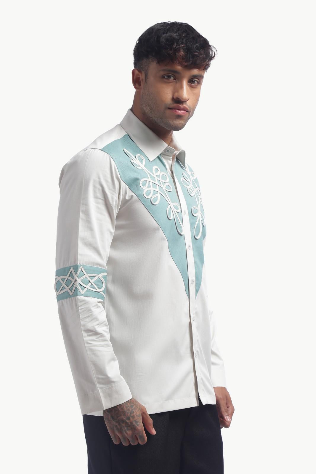 Light Grey Colour Block Cording Statement Shirt