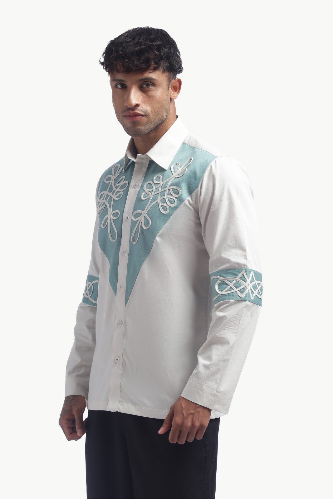 Light Grey Colour Block Cording Statement Shirt