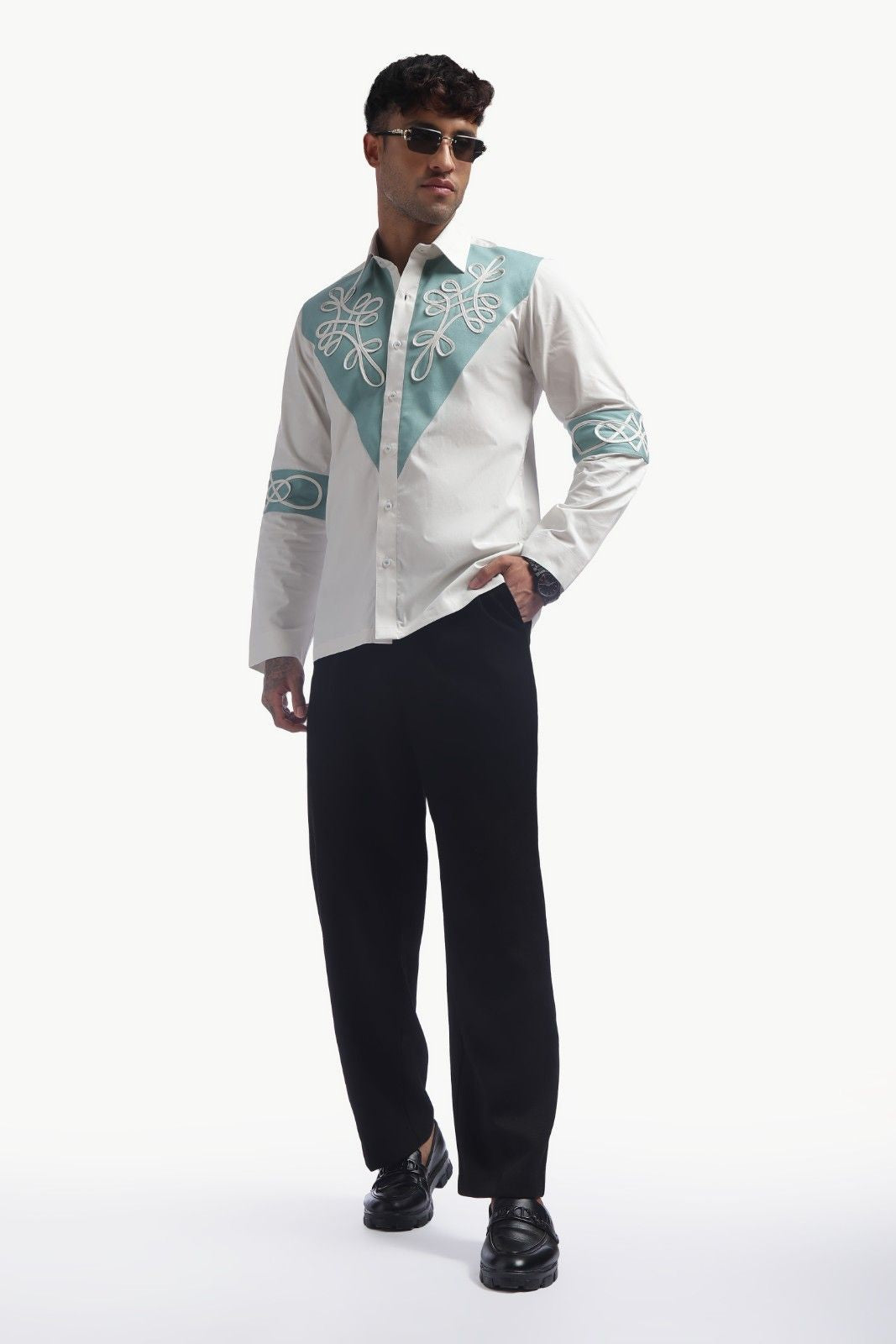 Light Grey Colour Block Cording Statement Shirt