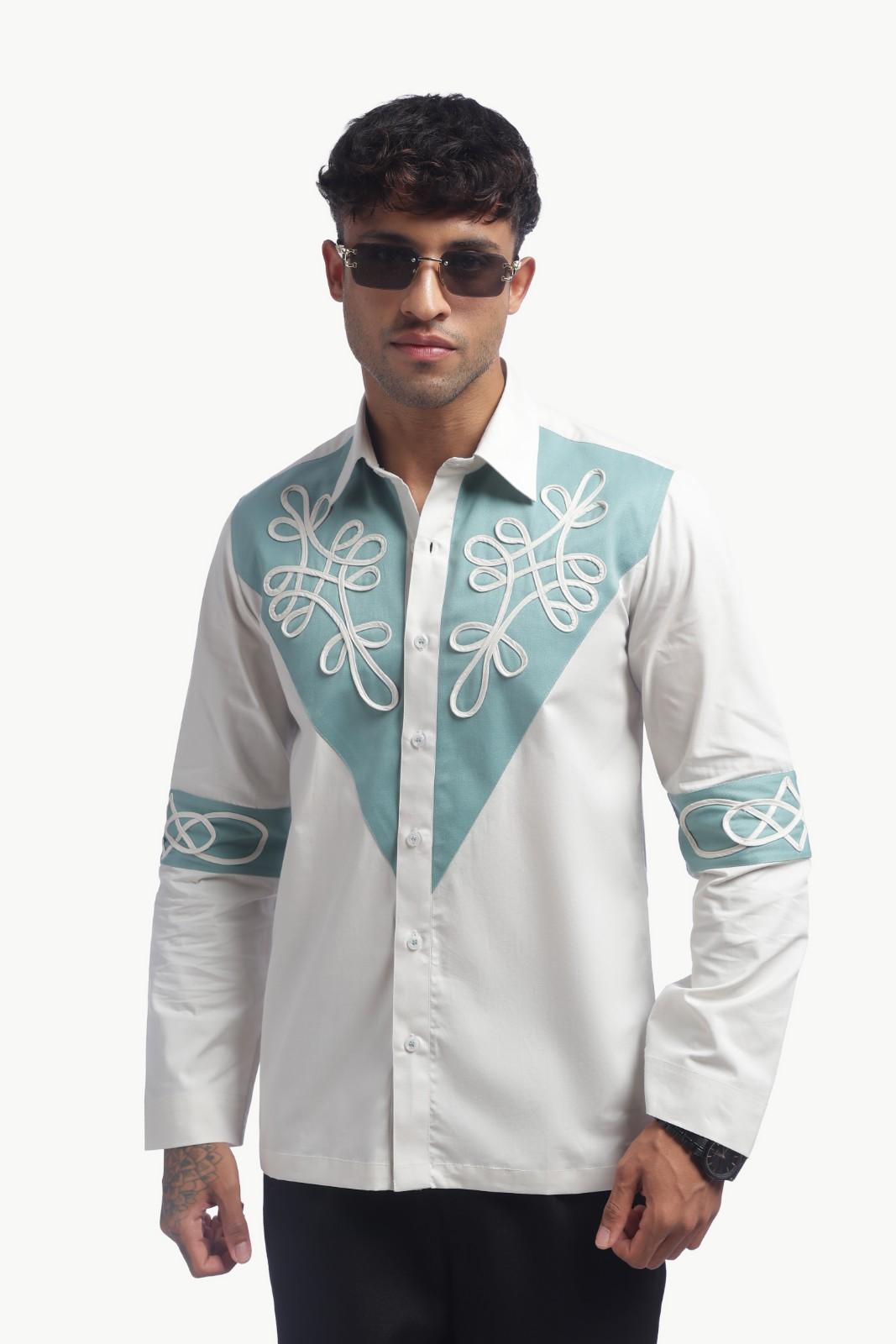 Light Grey Colour Block Cording Statement Shirt