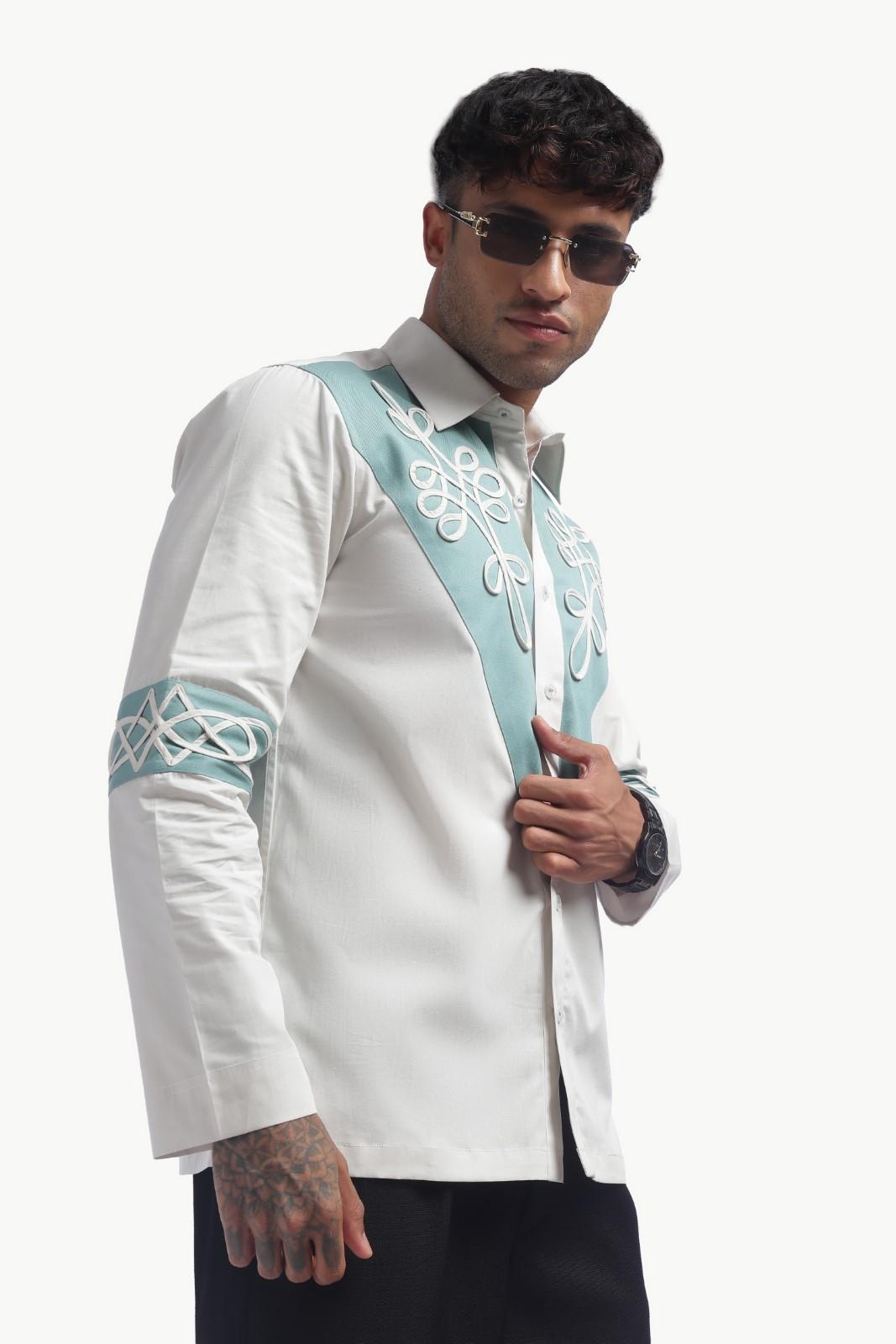 Light Grey Colour Block Cording Statement Shirt