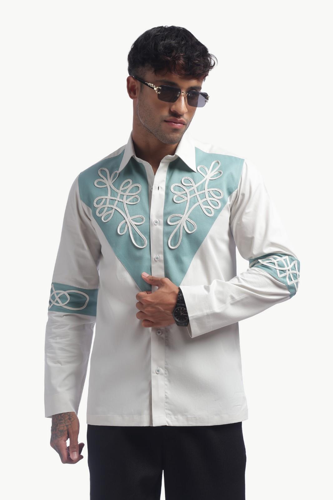 Light Grey Colour Block Cording Statement Shirt