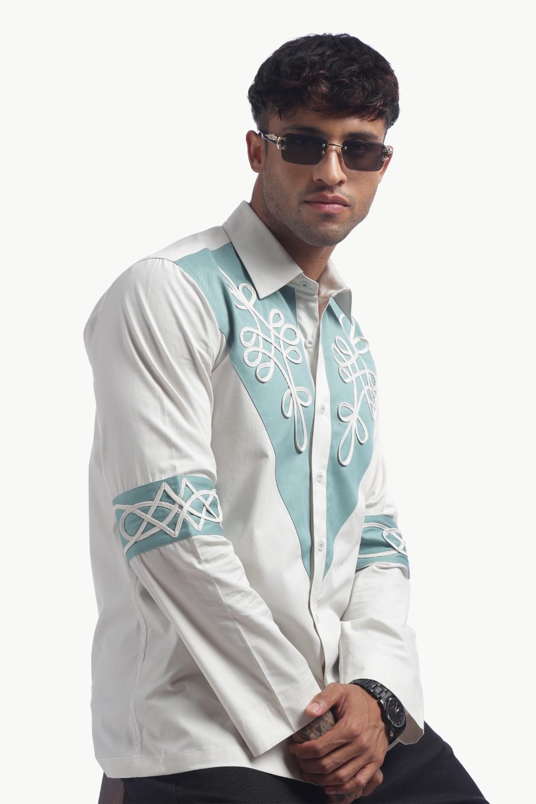 Light Grey Colour Block Cording Statement Shirt