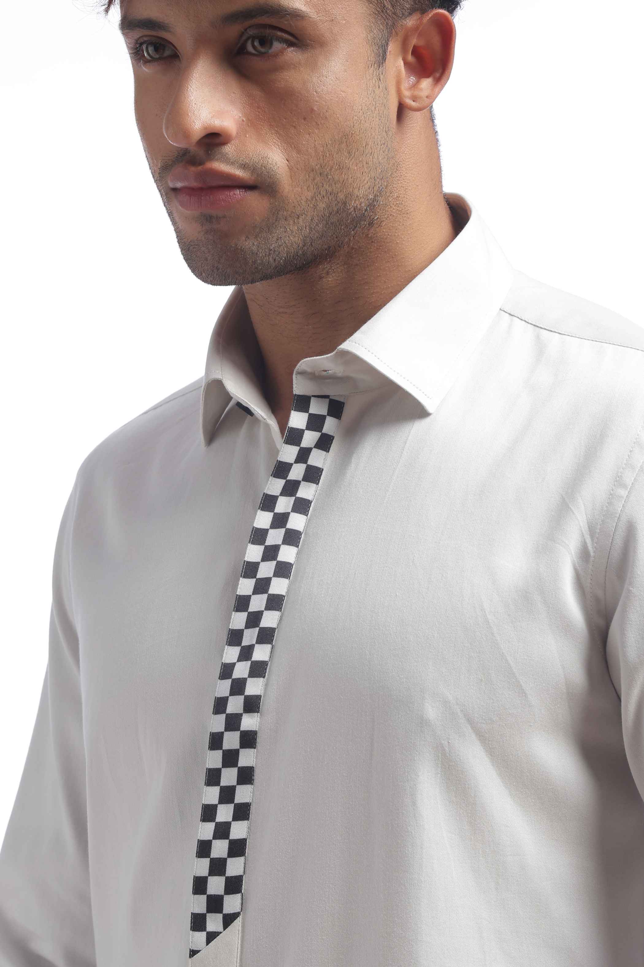 Light Grey Checks Detail Placket Shirt