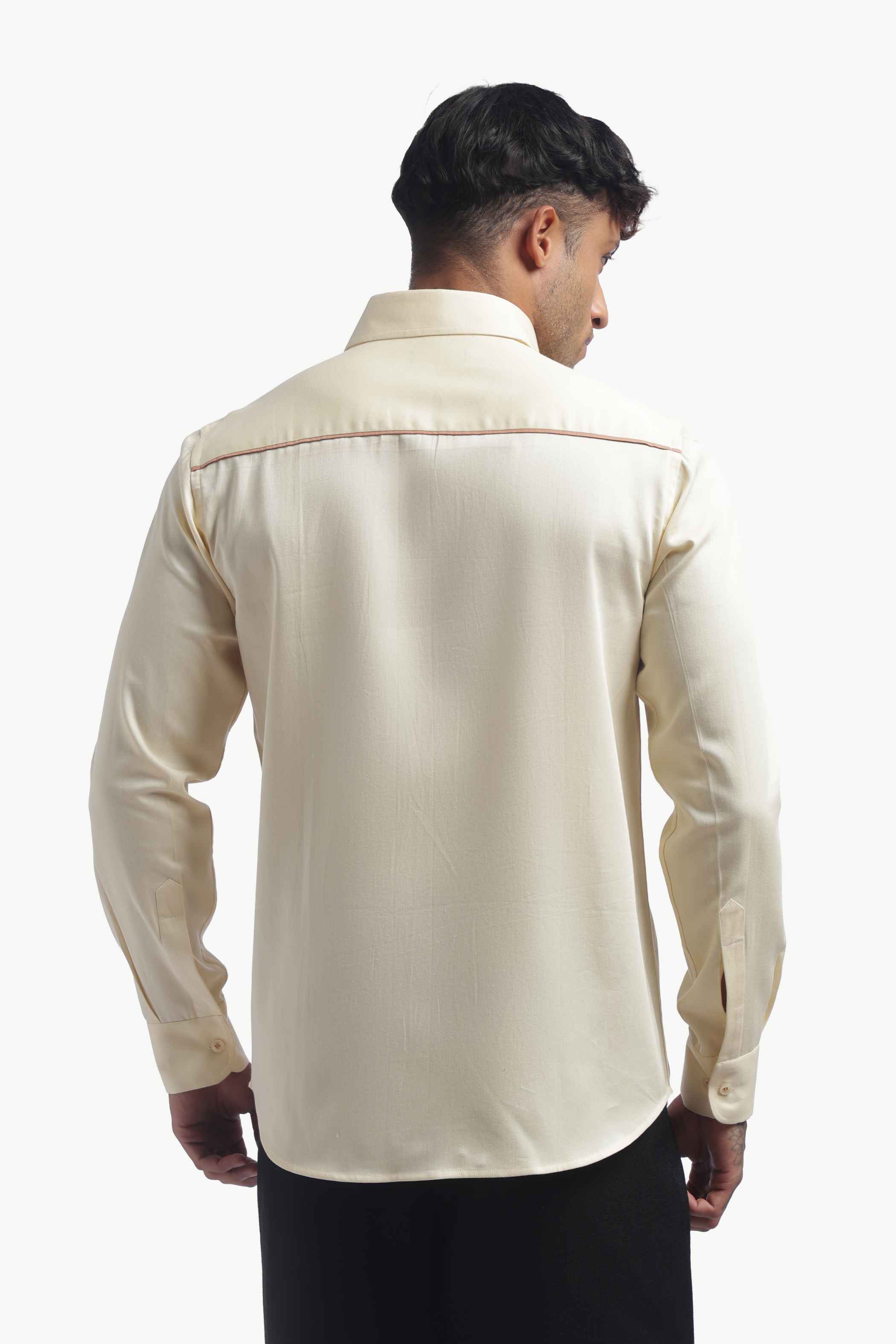 Cream Shirt With Brown Piping Detail