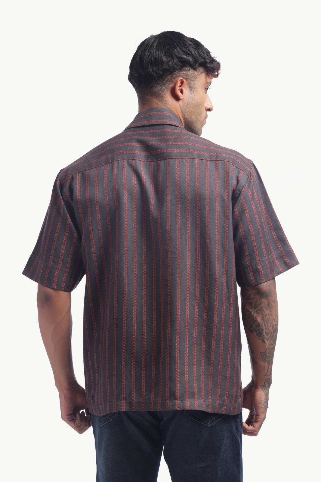 Charcoal Black Chain Print Baggy Shirt