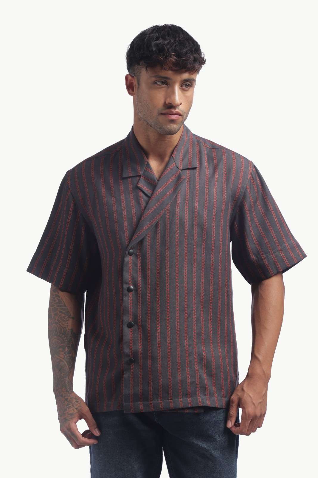 Charcoal Black Chain Print Baggy Shirt