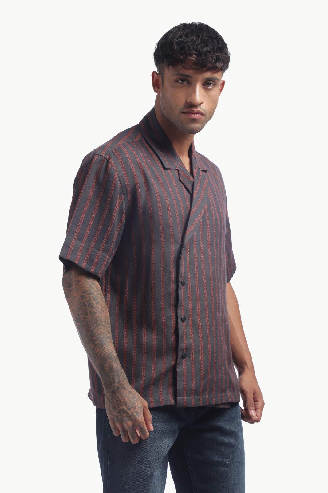 Charcoal Black Chain Print Baggy Shirt