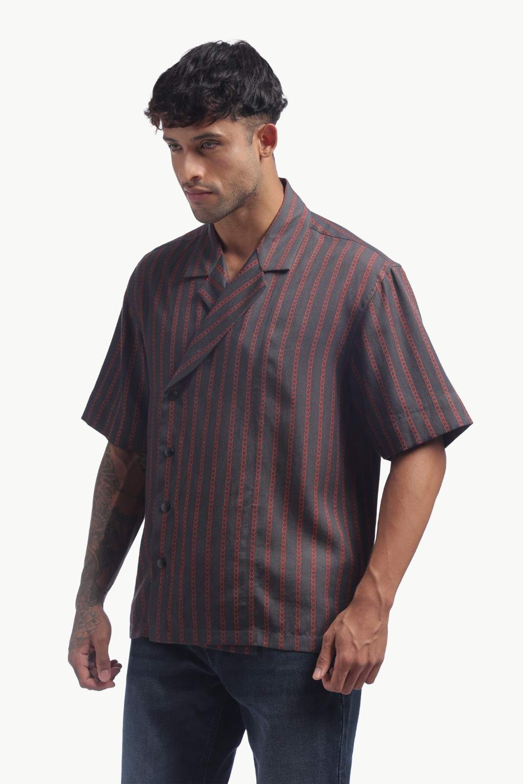 Charcoal Black Chain Print Baggy Shirt