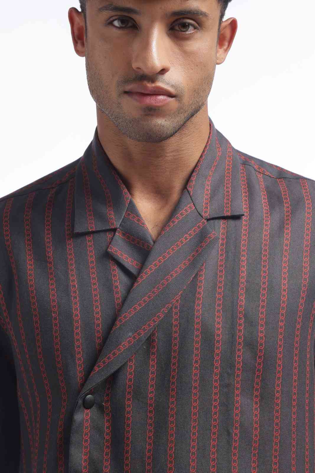 Charcoal Black Chain Print Baggy Shirt