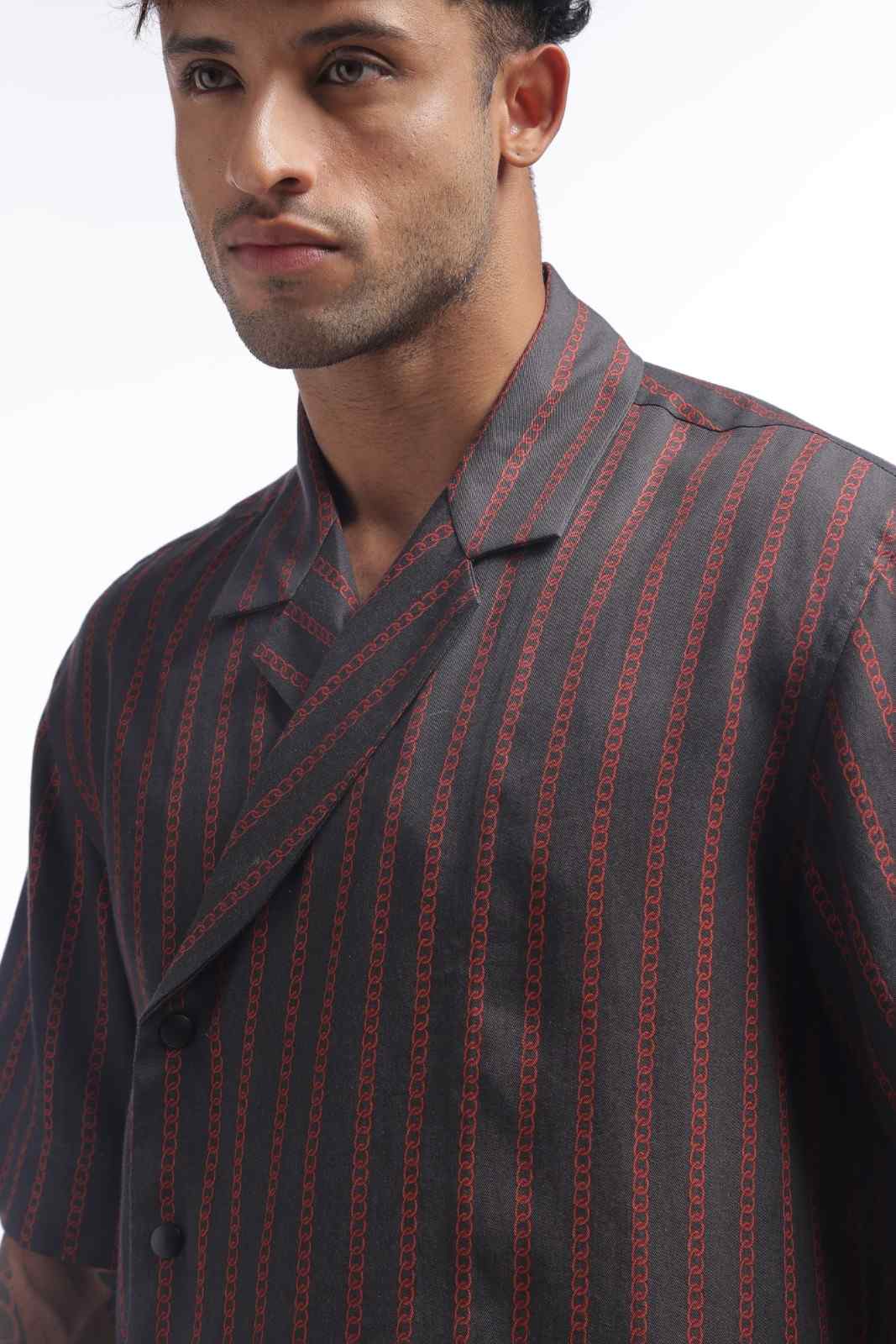 Charcoal Black Chain Print Baggy Shirt