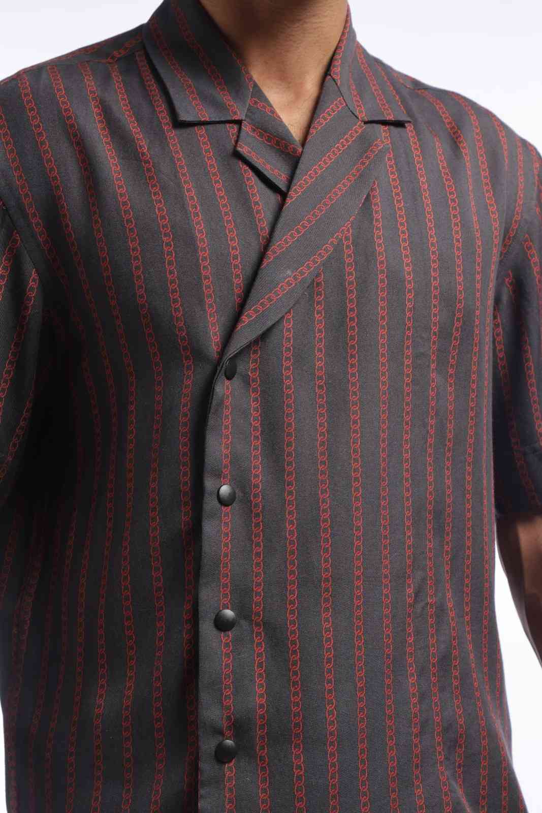 Charcoal Black Chain Print Baggy Shirt