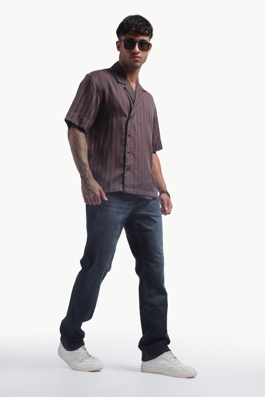Charcoal Black Chain Print Baggy Shirt