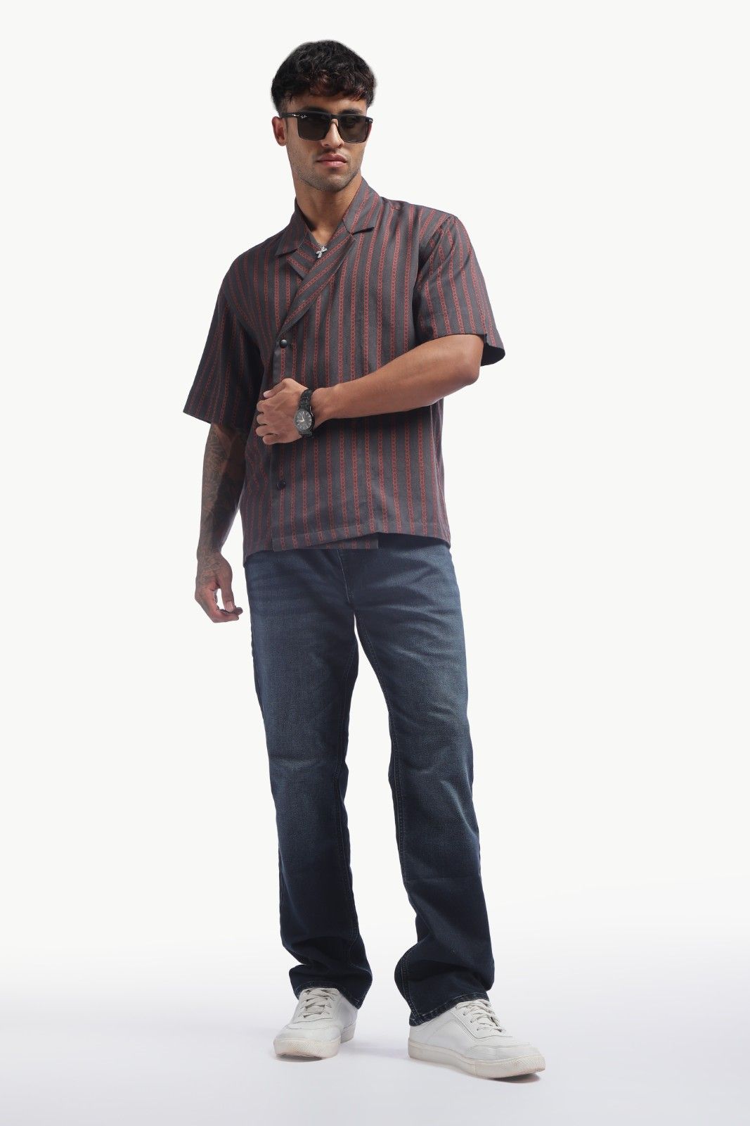 Charcoal Black Chain Print Baggy Shirt
