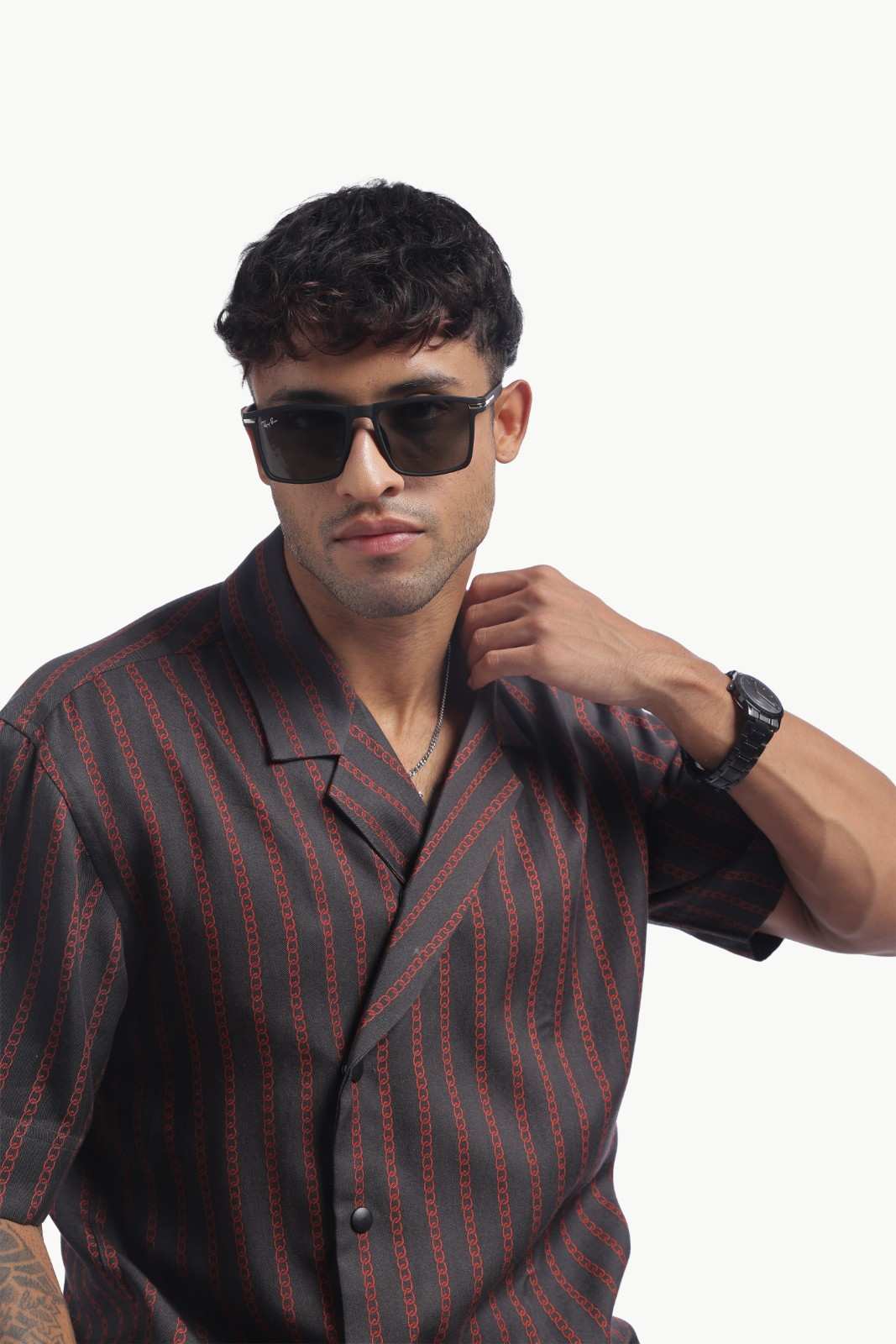 Charcoal Black Chain Print Baggy Shirt