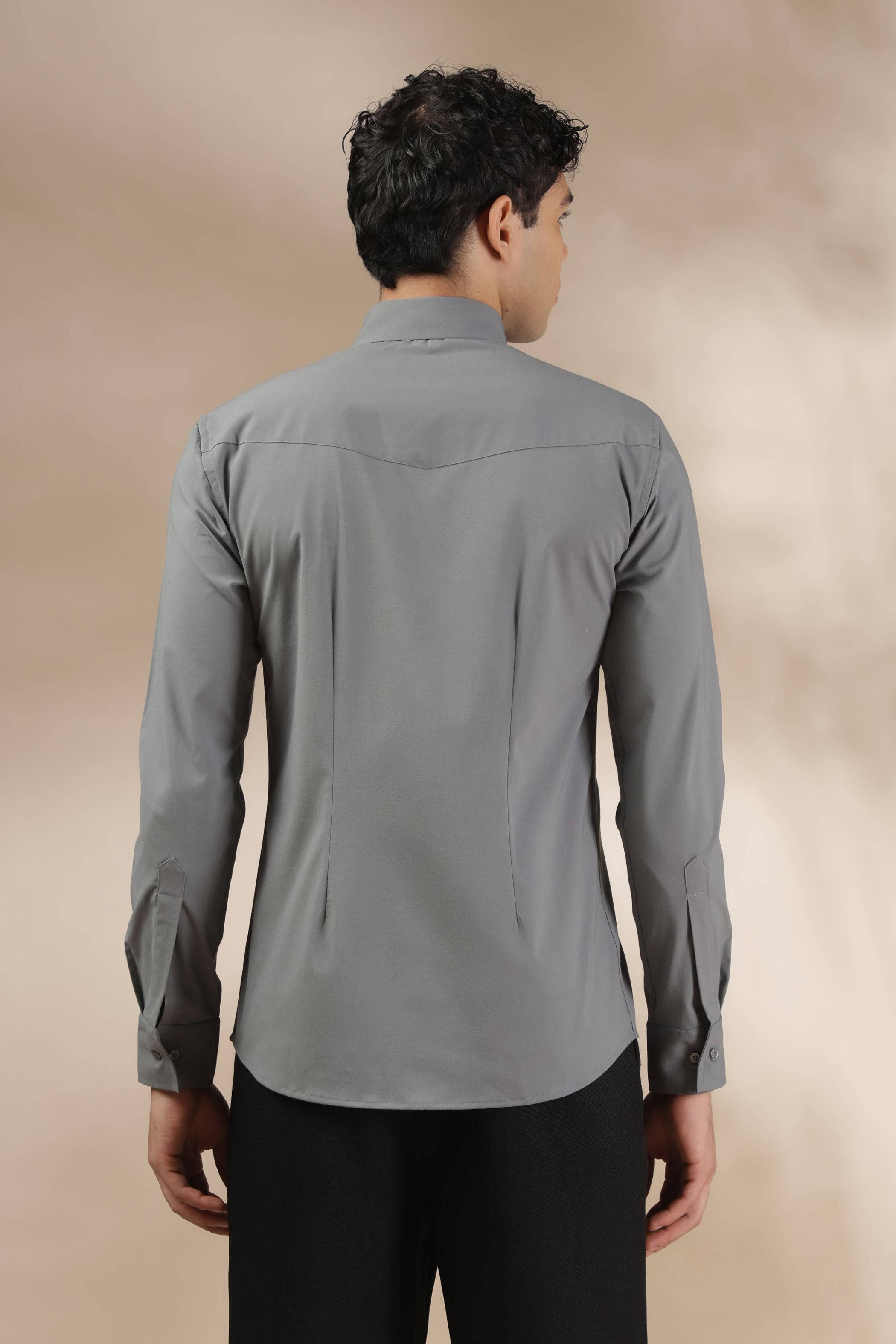 Dark Grey Muscle Fit Button Down Collar Shirt