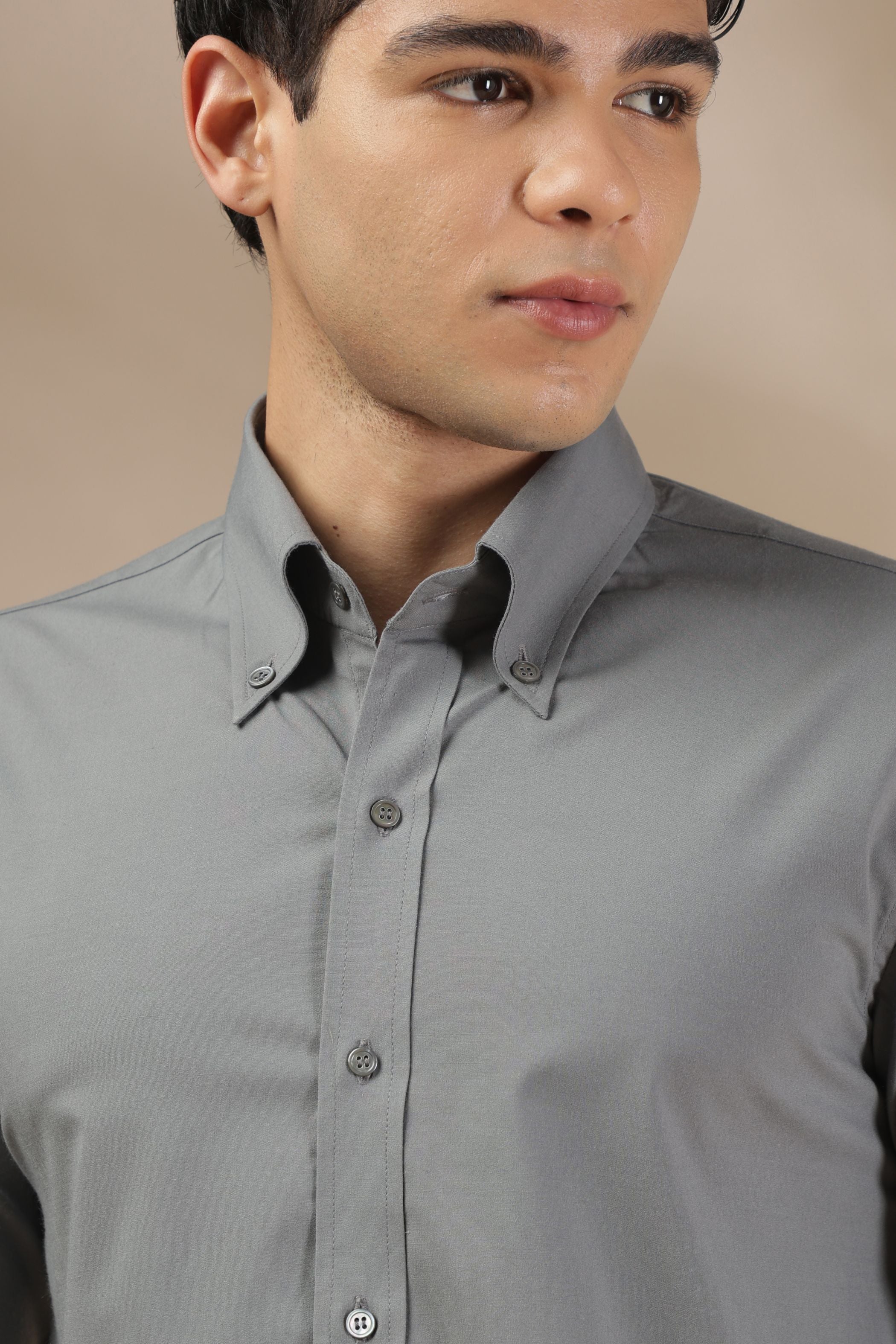 Dark Grey Muscle Fit Button Down Collar Shirt