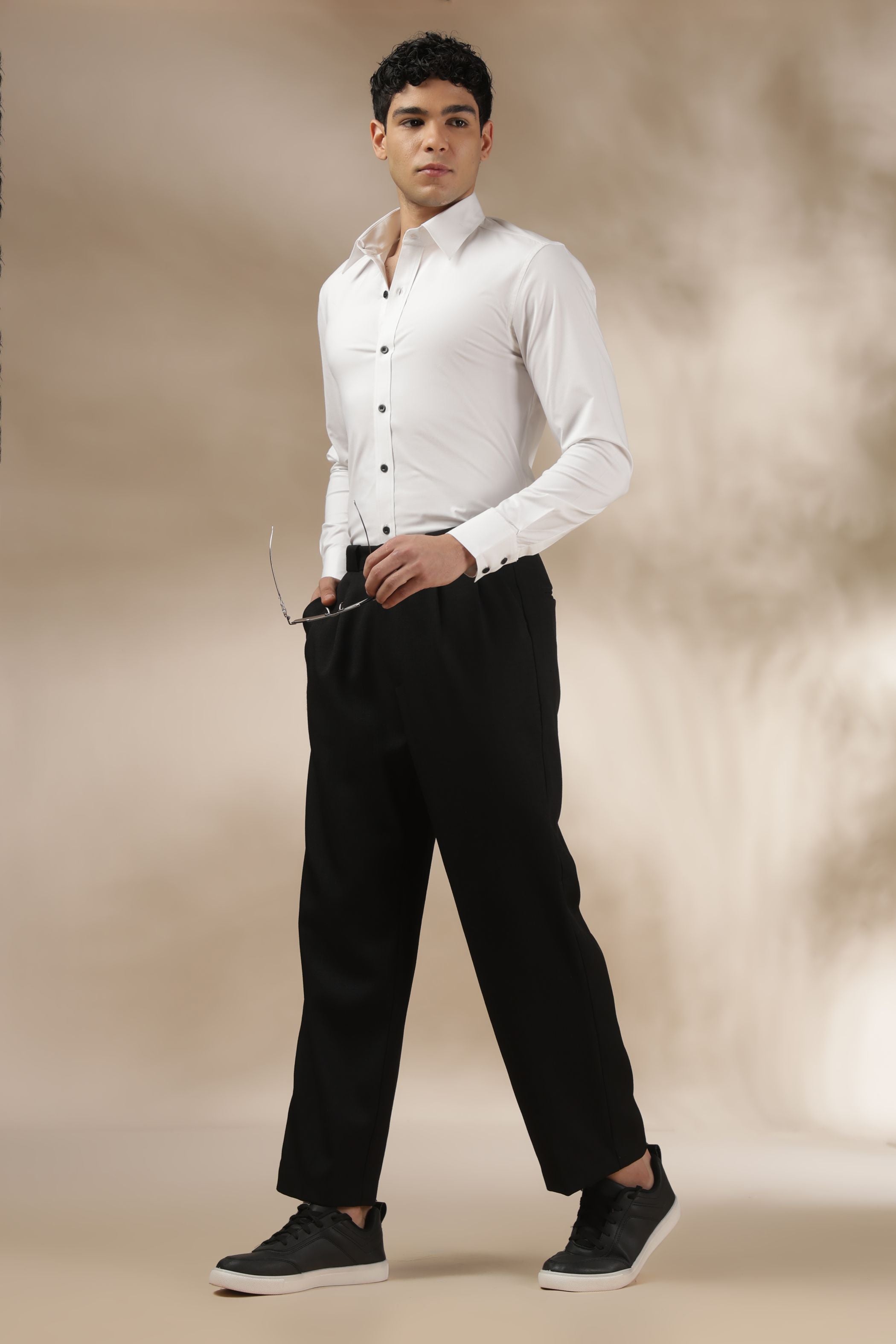White Shirt with Black Button