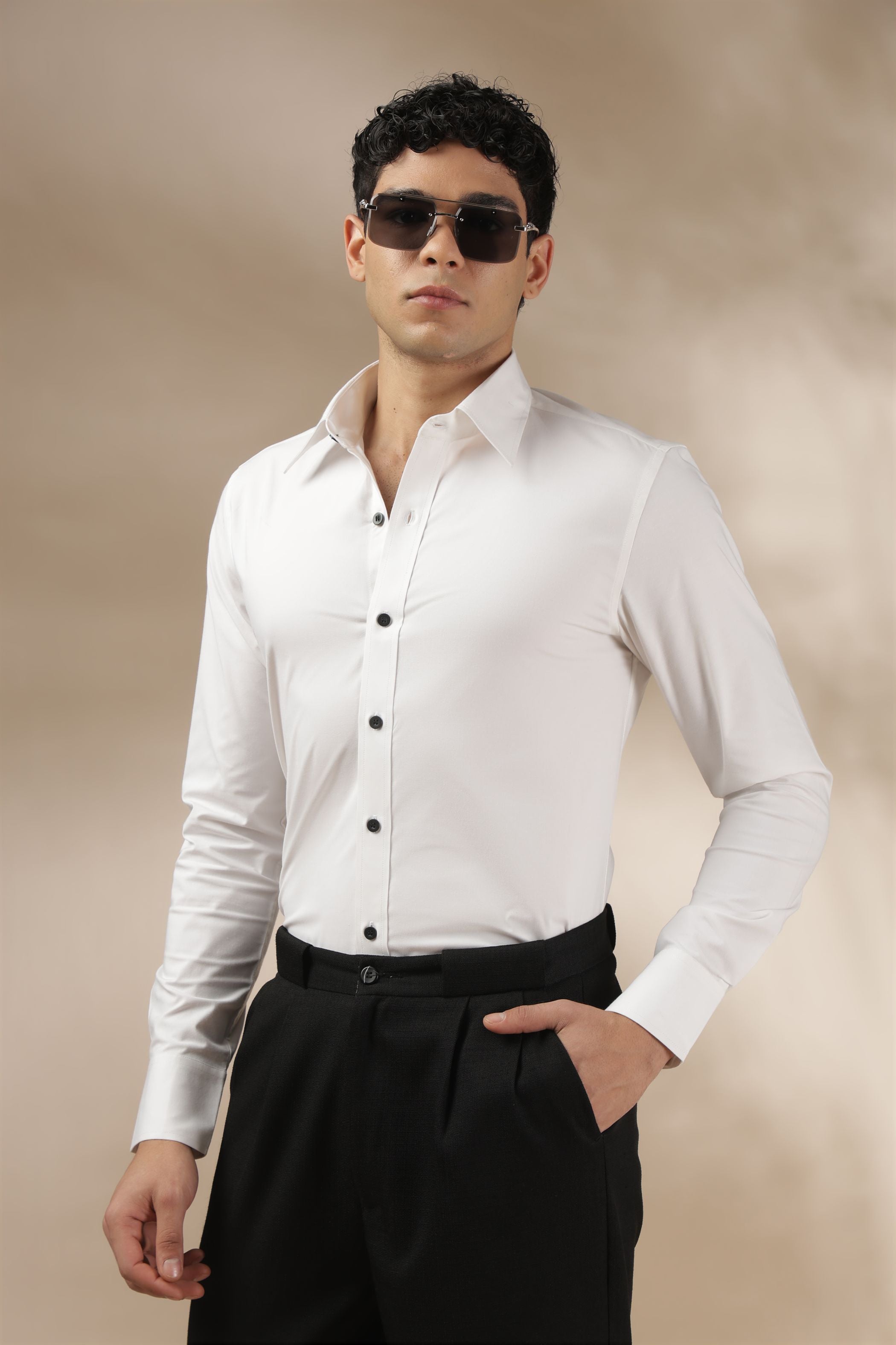 White Shirt with Black Button