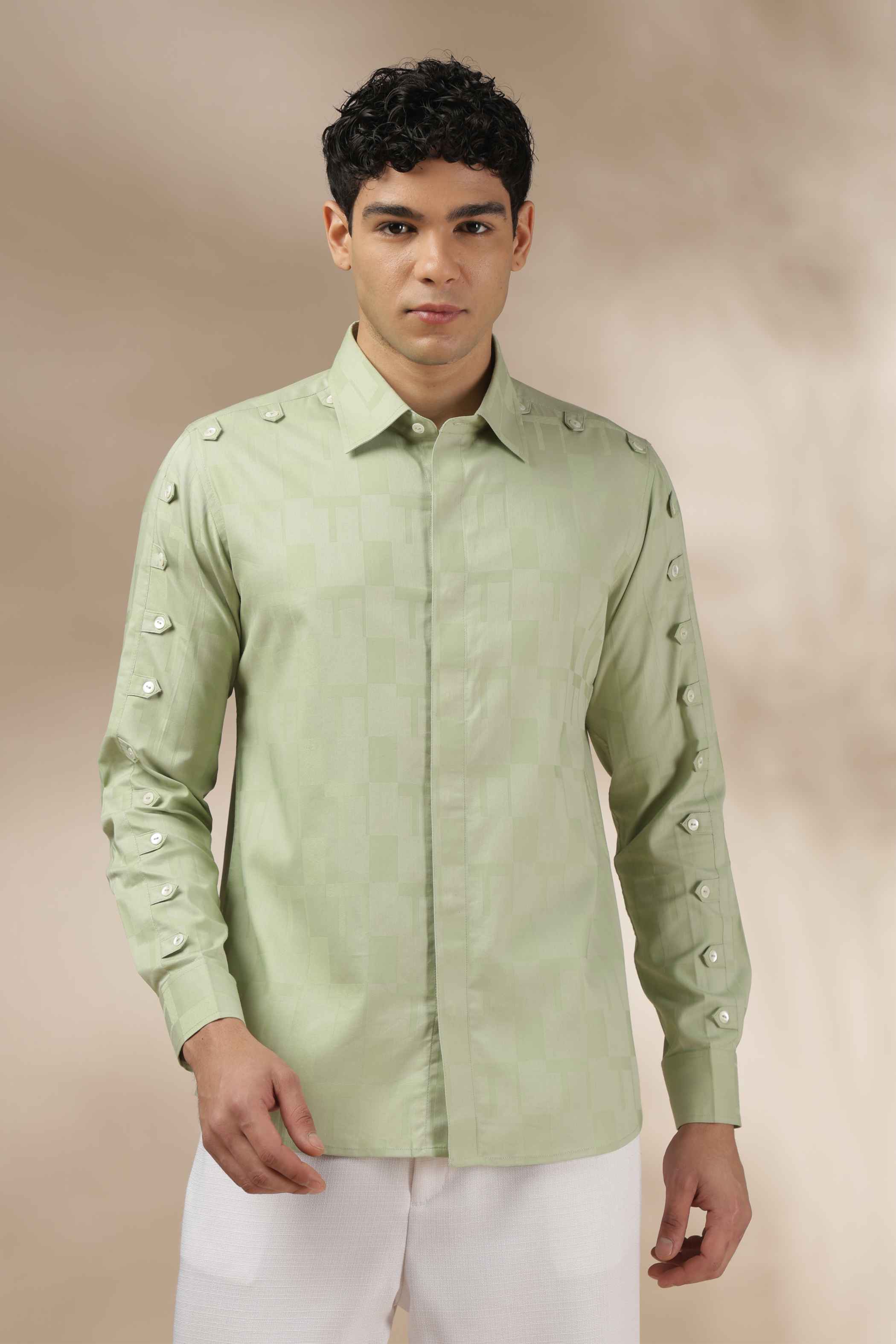 Sage Green Texture Relax Fit Shirt
