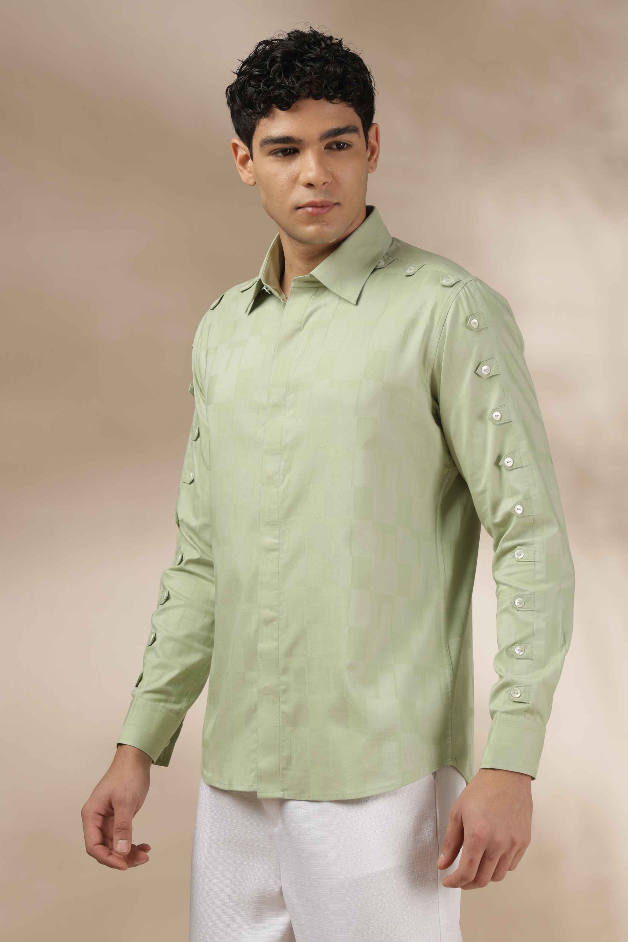 Sage Green Texture Relax Fit Shirt