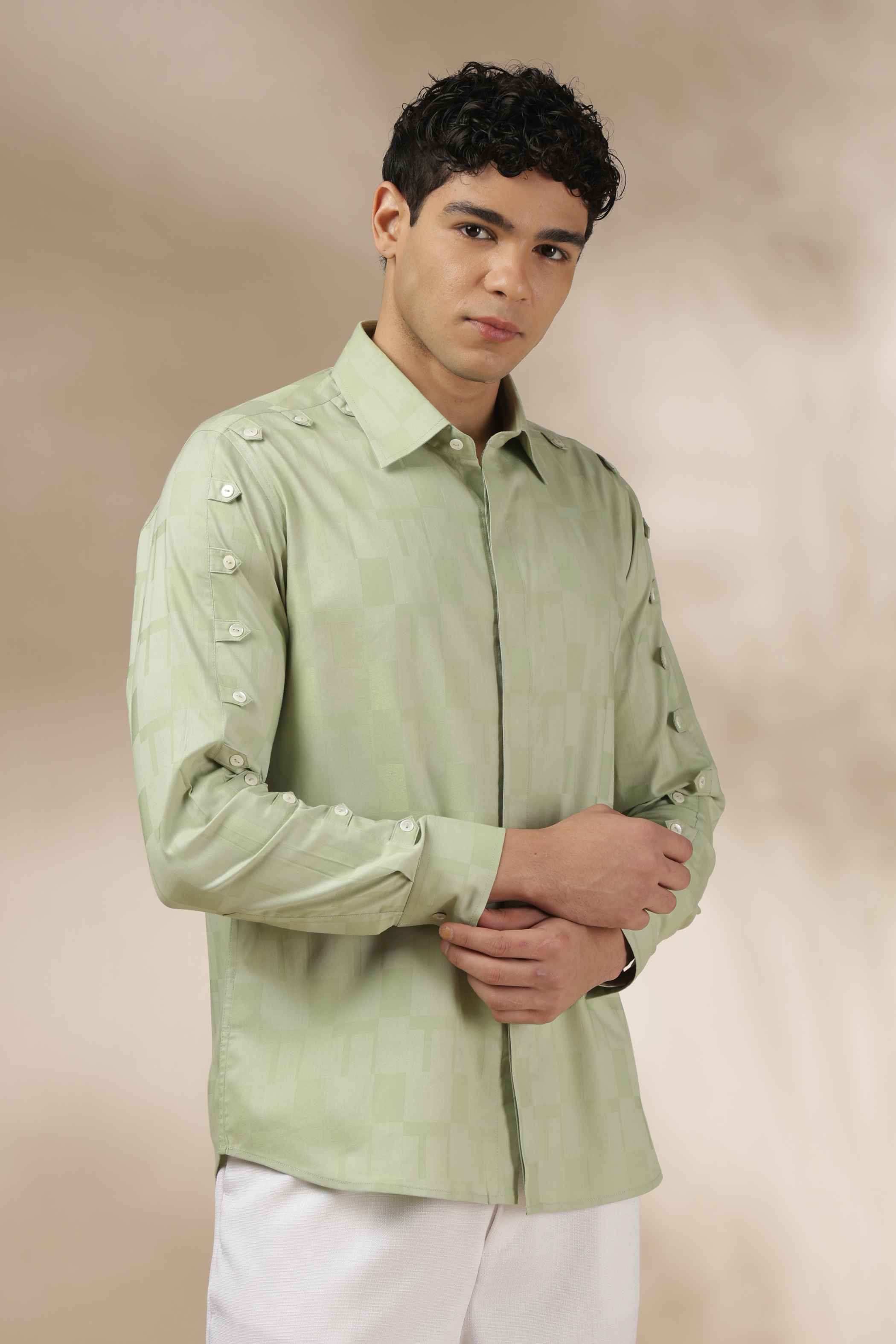 Sage Green Texture Relax Fit Shirt