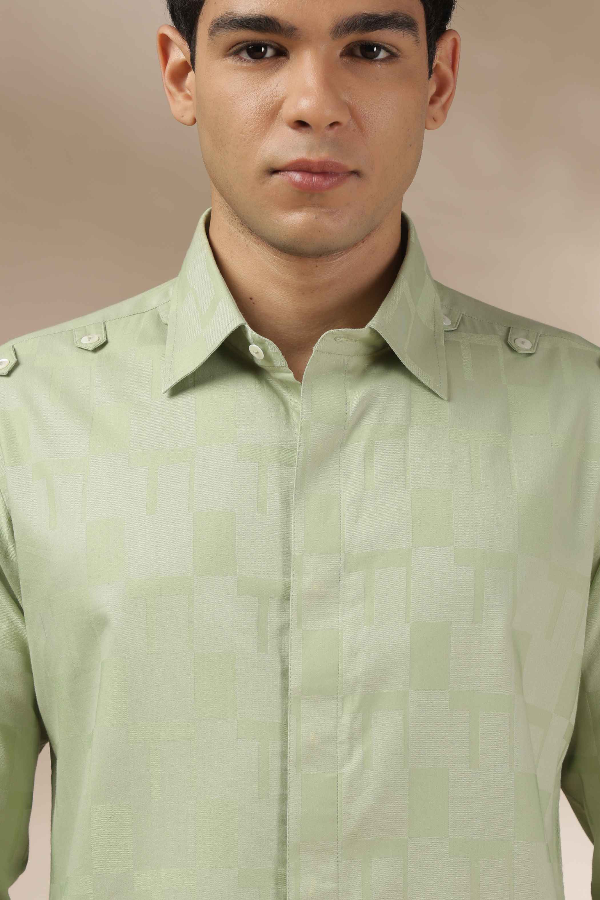 Sage Green Texture Relax Fit Shirt