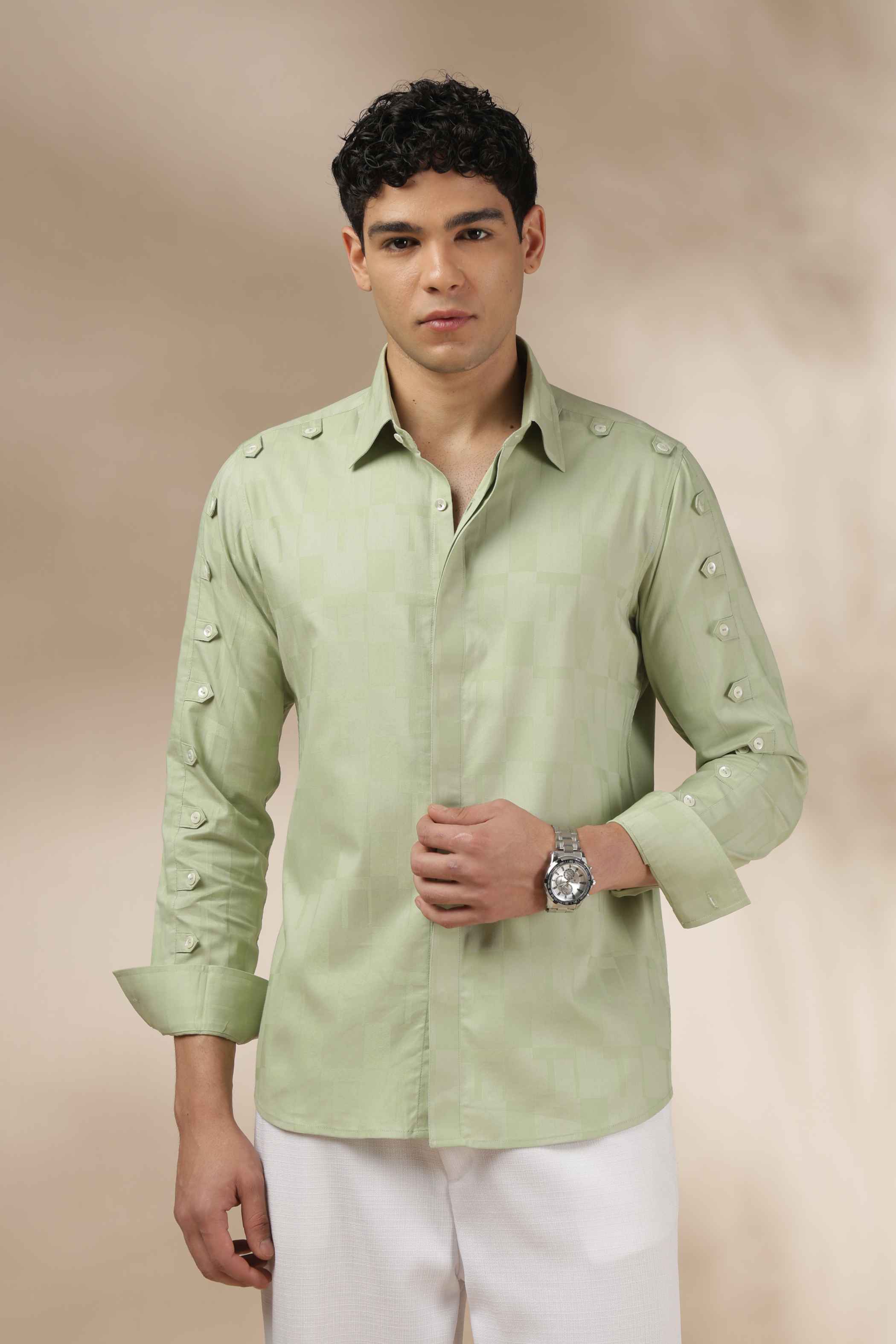 Sage Green Texture Relax Fit Shirt