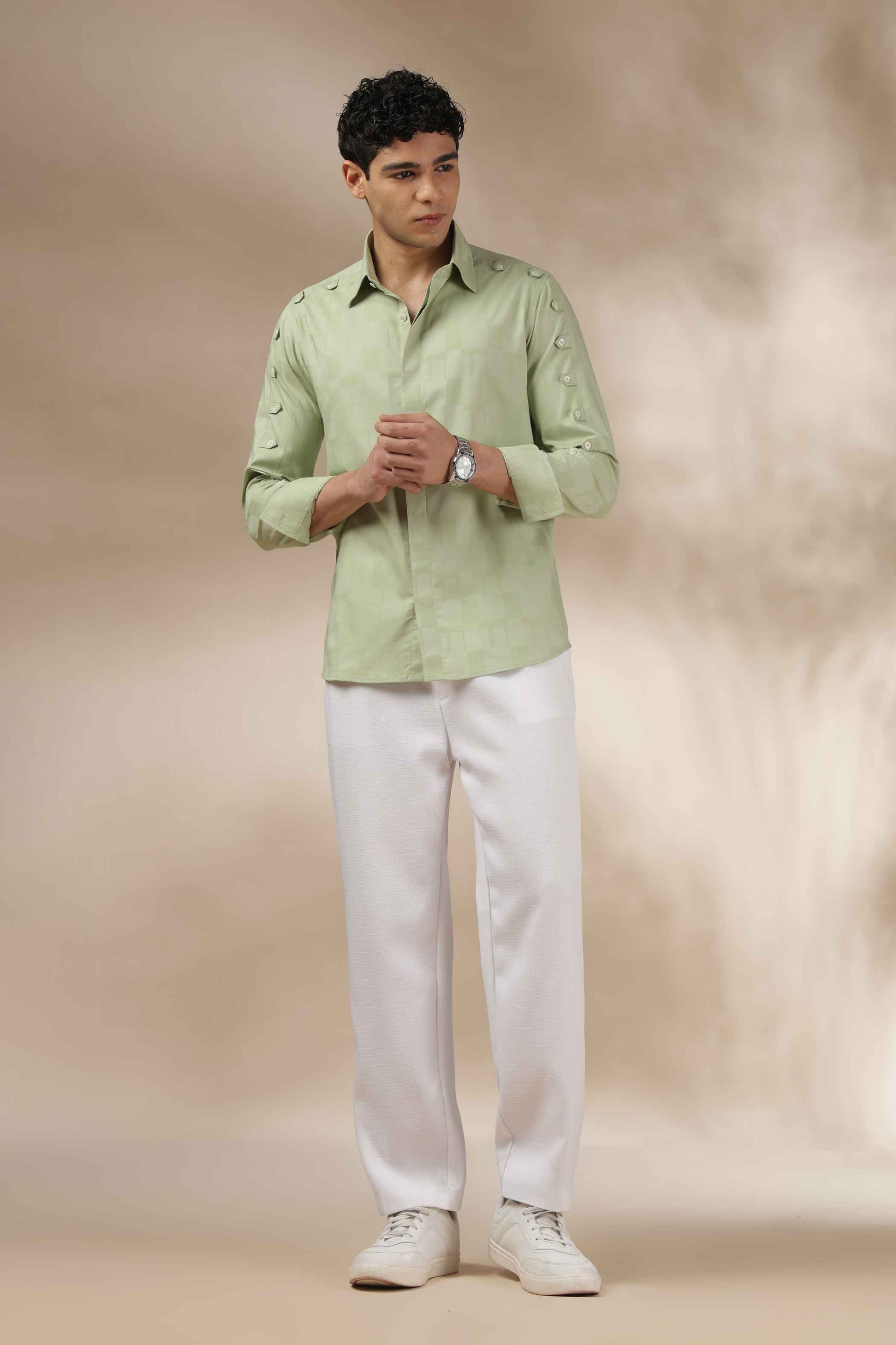 Sage Green Texture Relax Fit Shirt