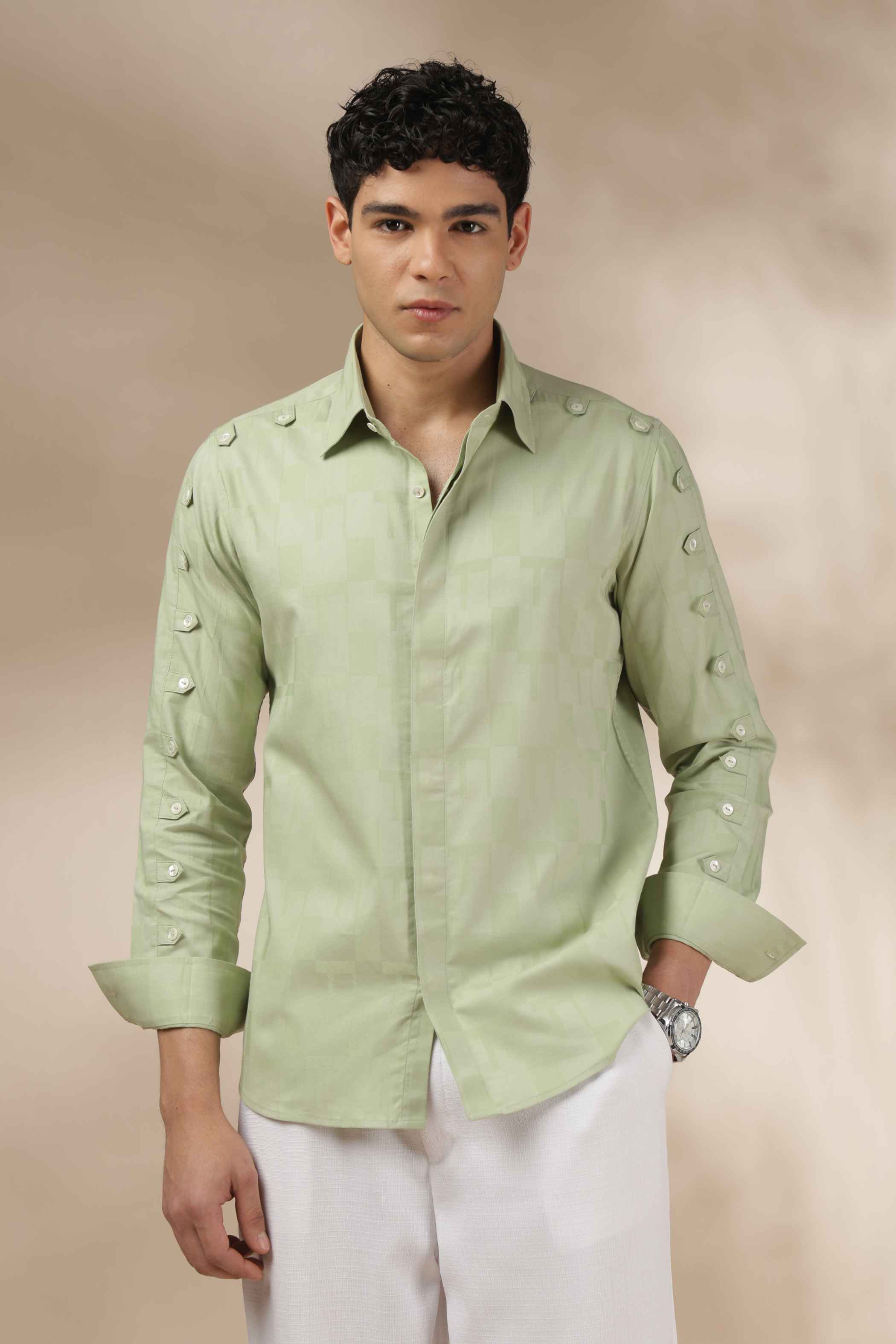 Sage Green Texture Relax Fit Shirt