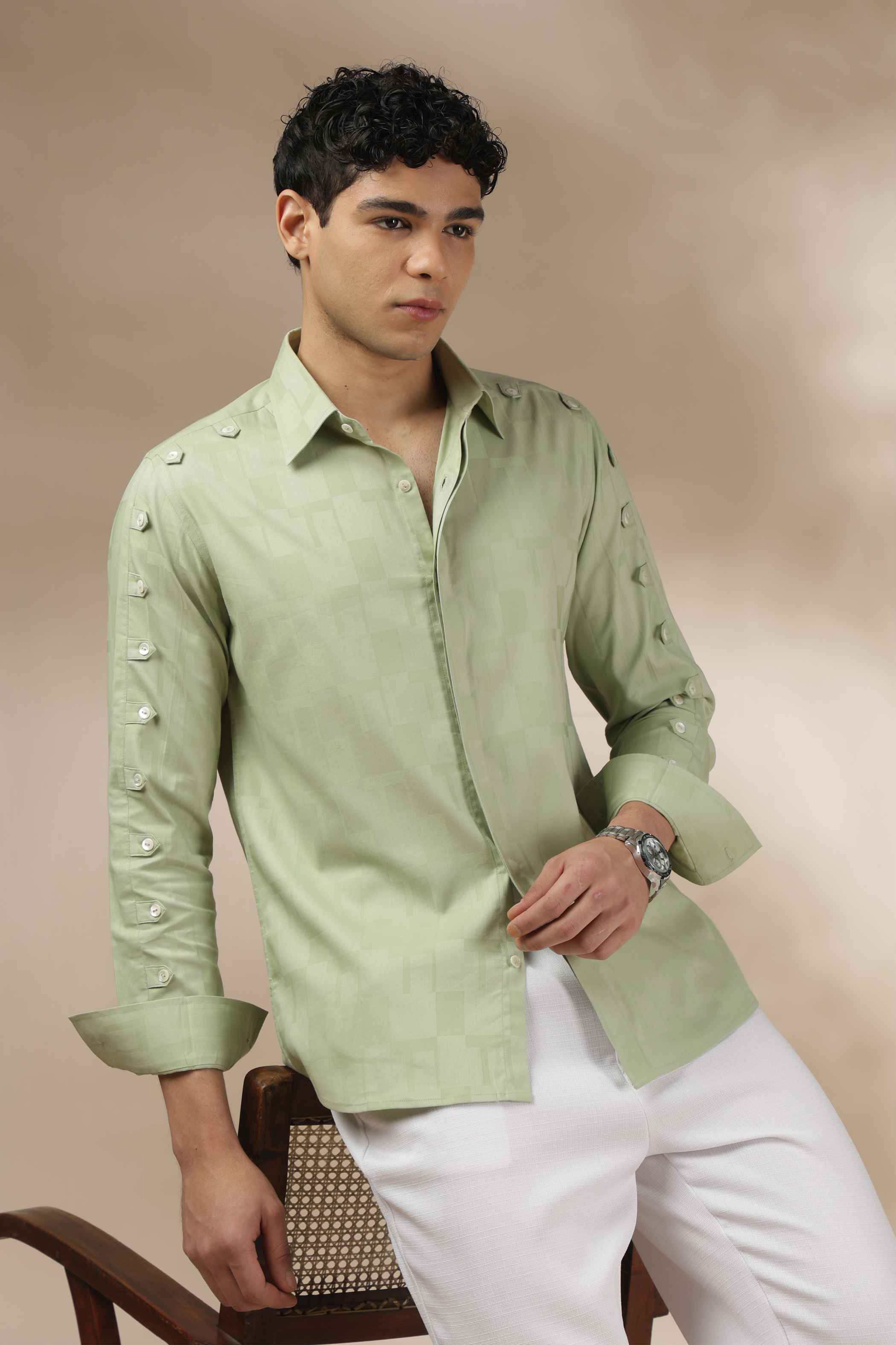 Sage Green Texture Relax Fit Shirt