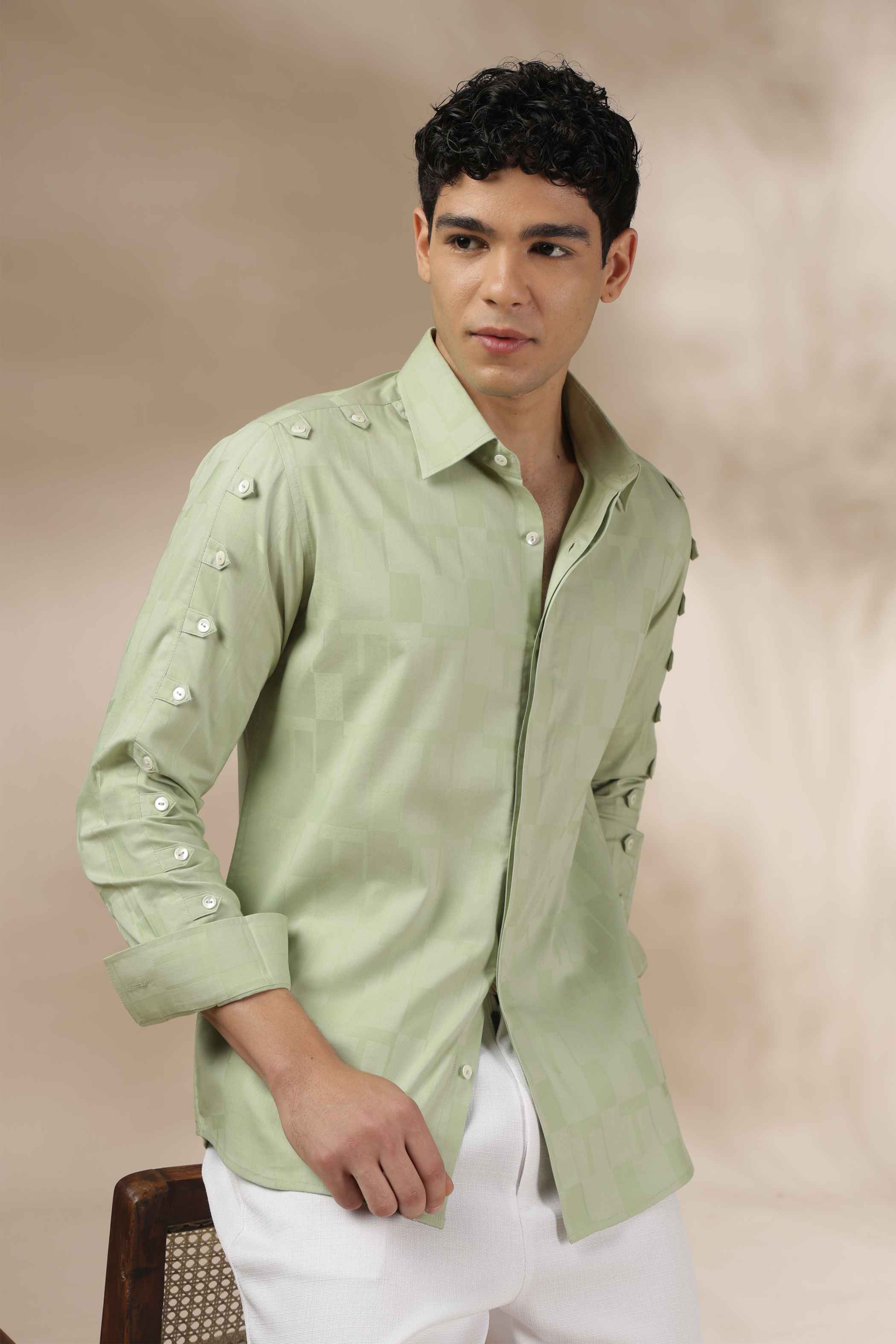 Sage Green Texture Relax Fit Shirt