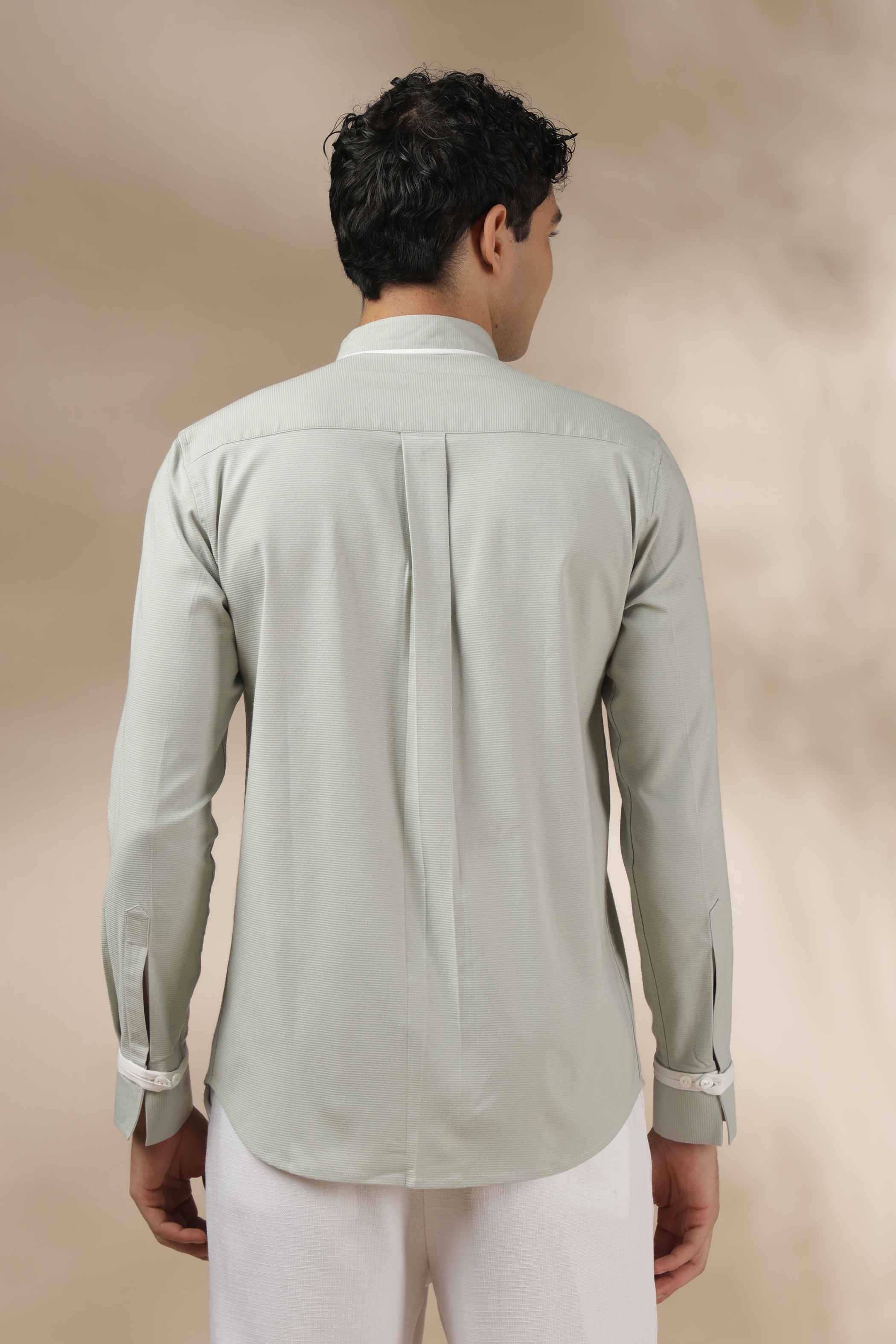 Pastel Green Band Collar Shirt