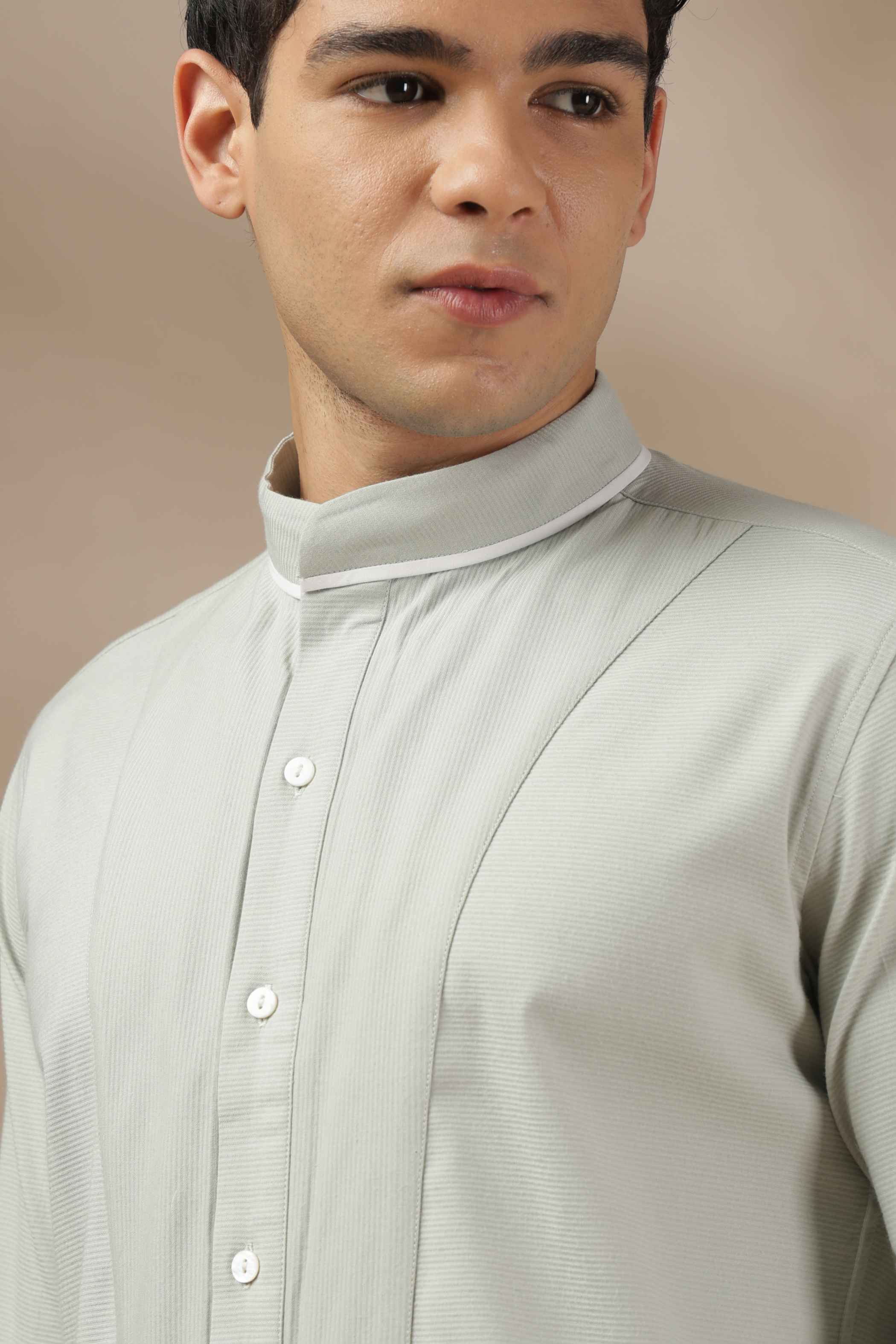Pastel Green Band Collar Shirt