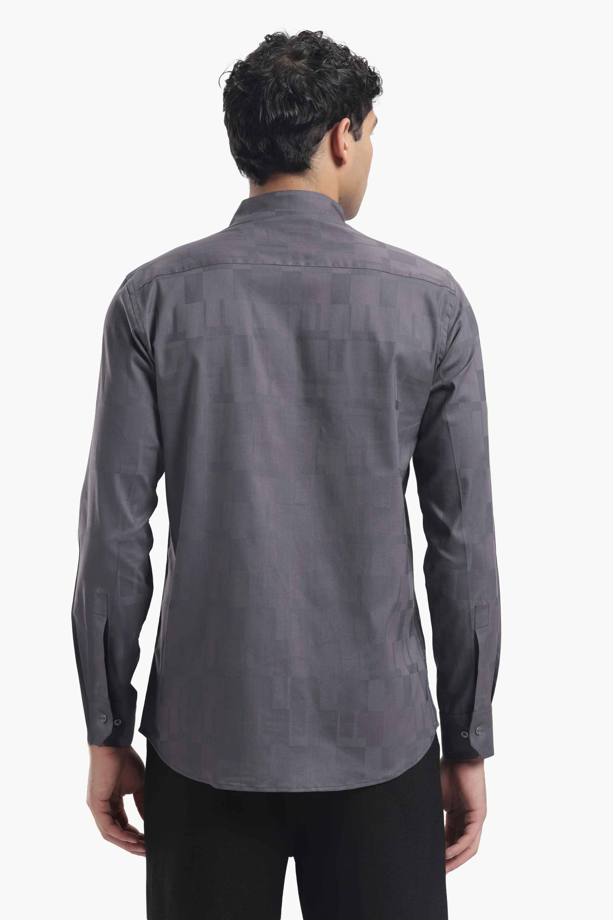 Dark Grey Band Collar Shirt
