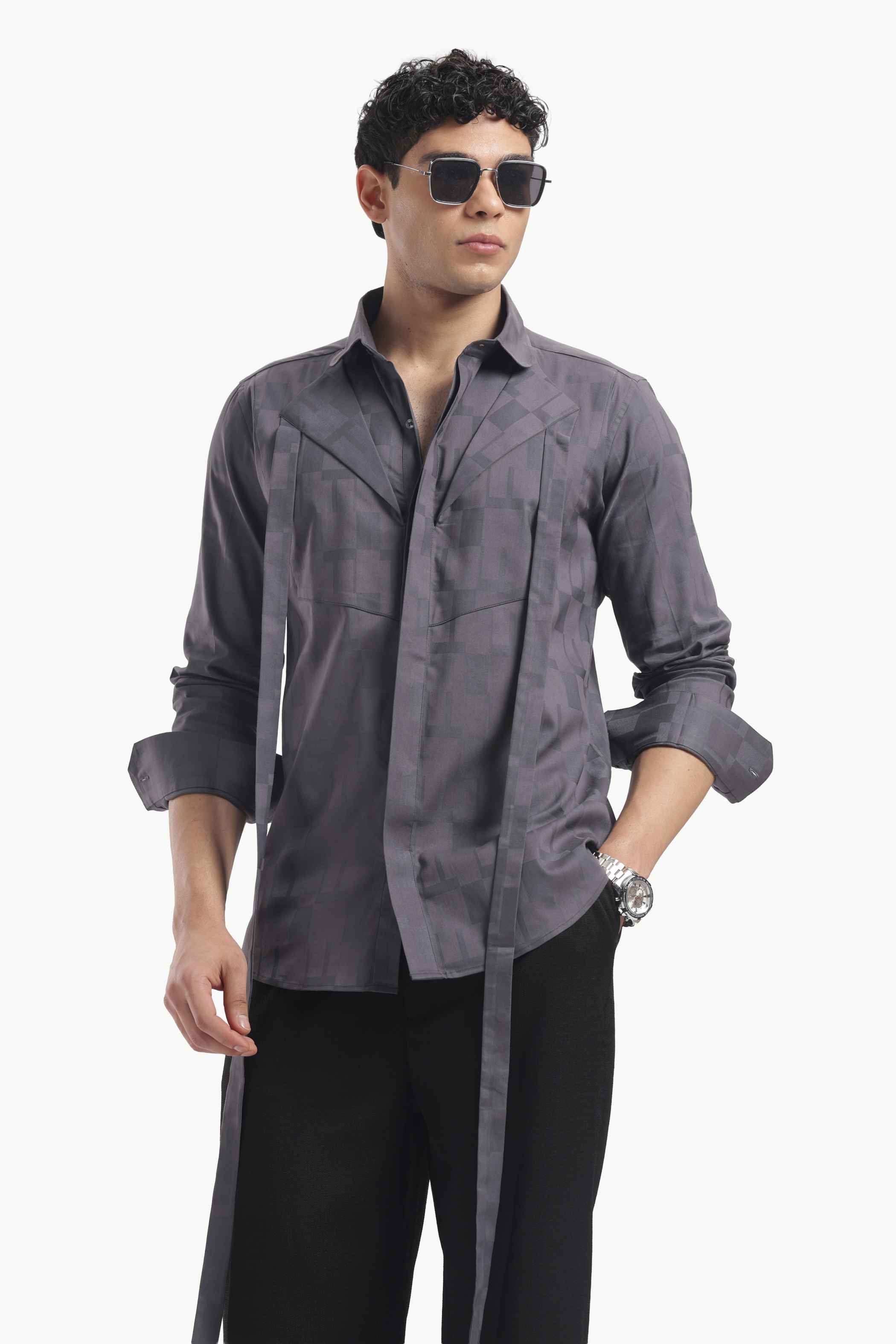 Dark Grey Club Collar Shirt