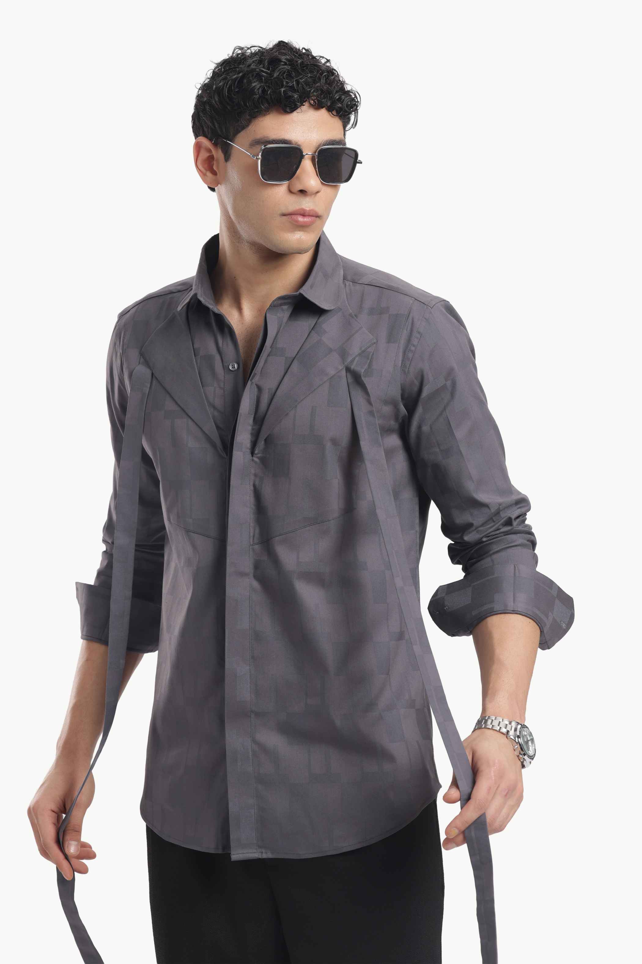 Dark Grey Club Collar Shirt