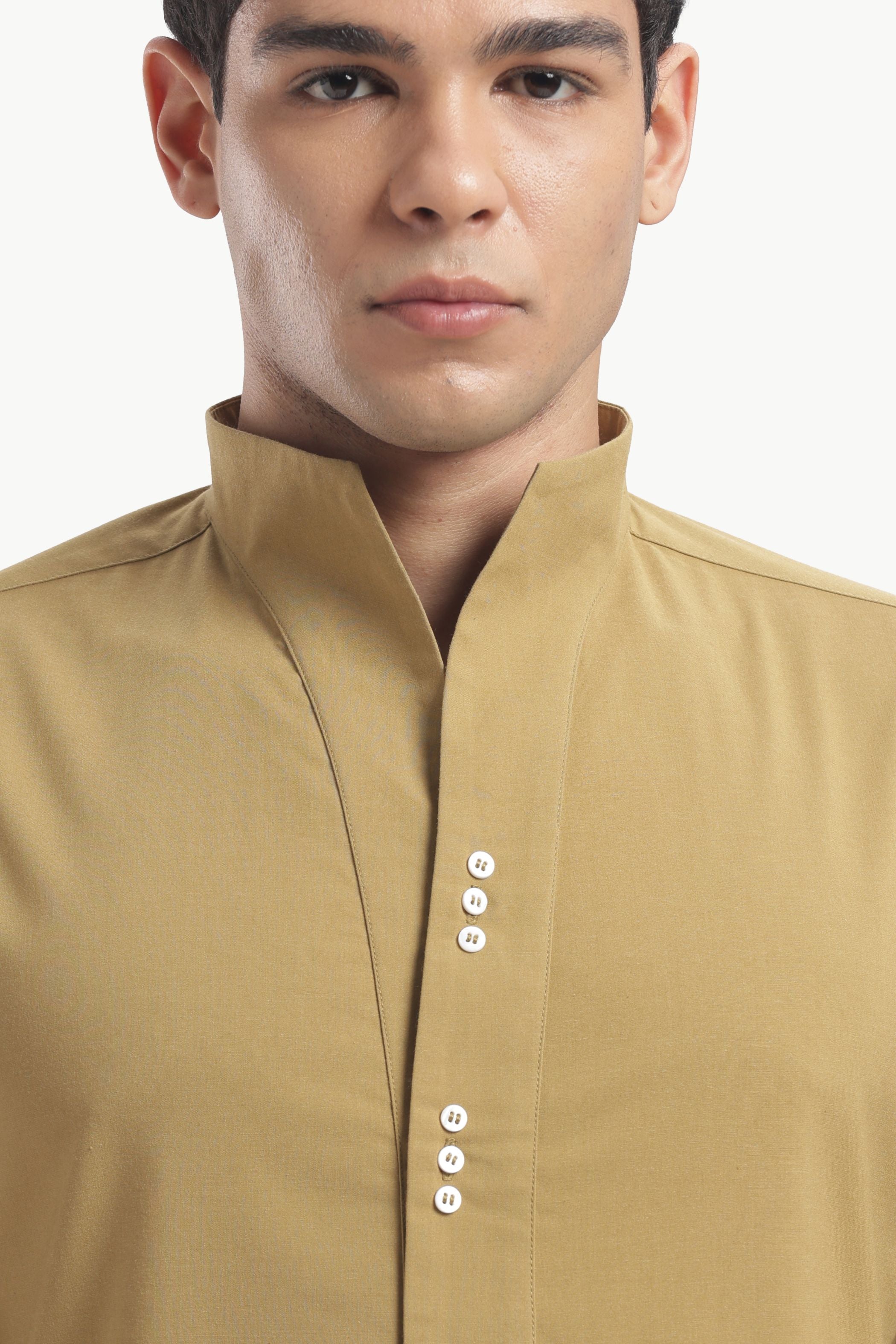 Yellow Ochre Muscle Fit High Neck Shirt