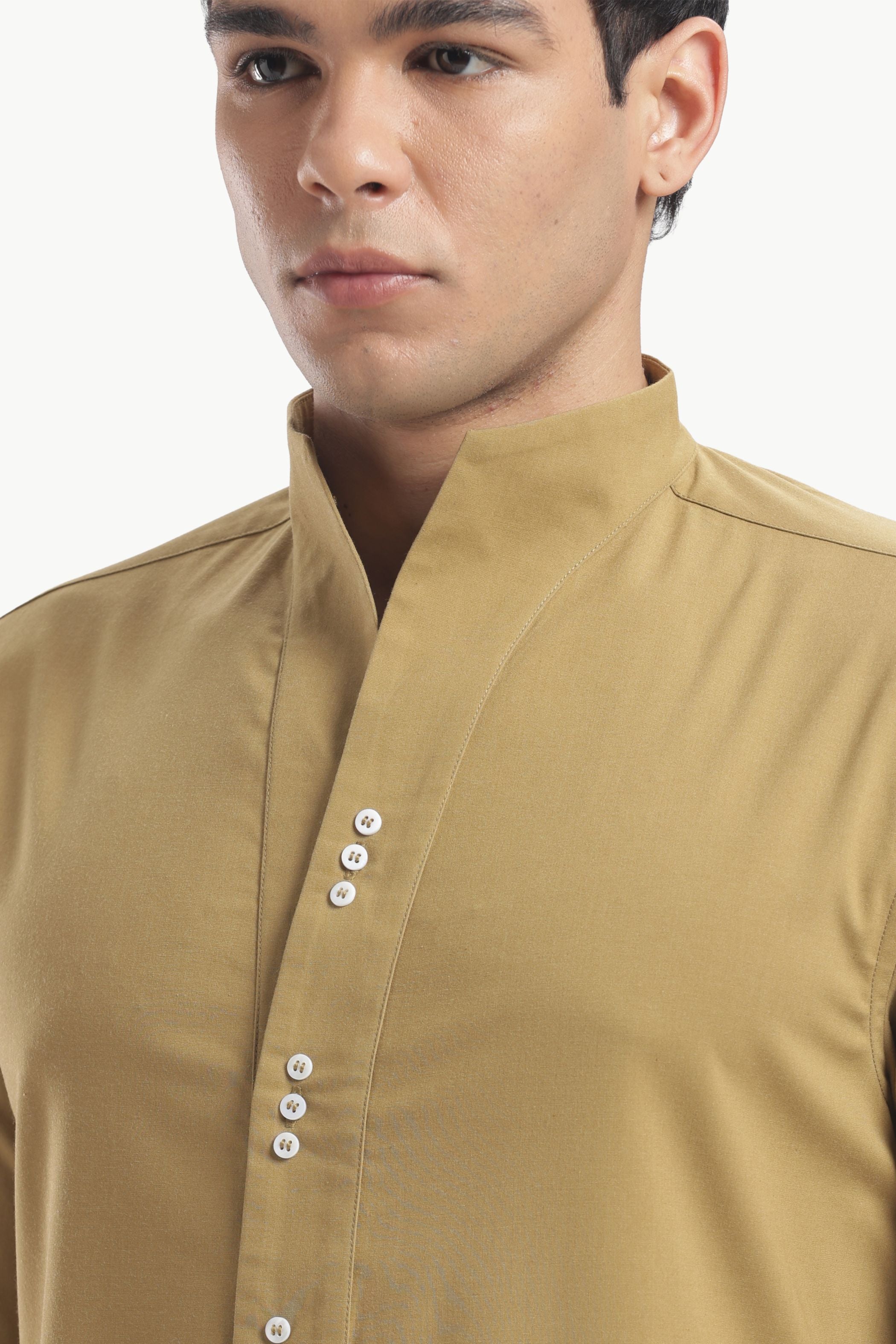 Yellow Ochre Muscle Fit High Neck Shirt