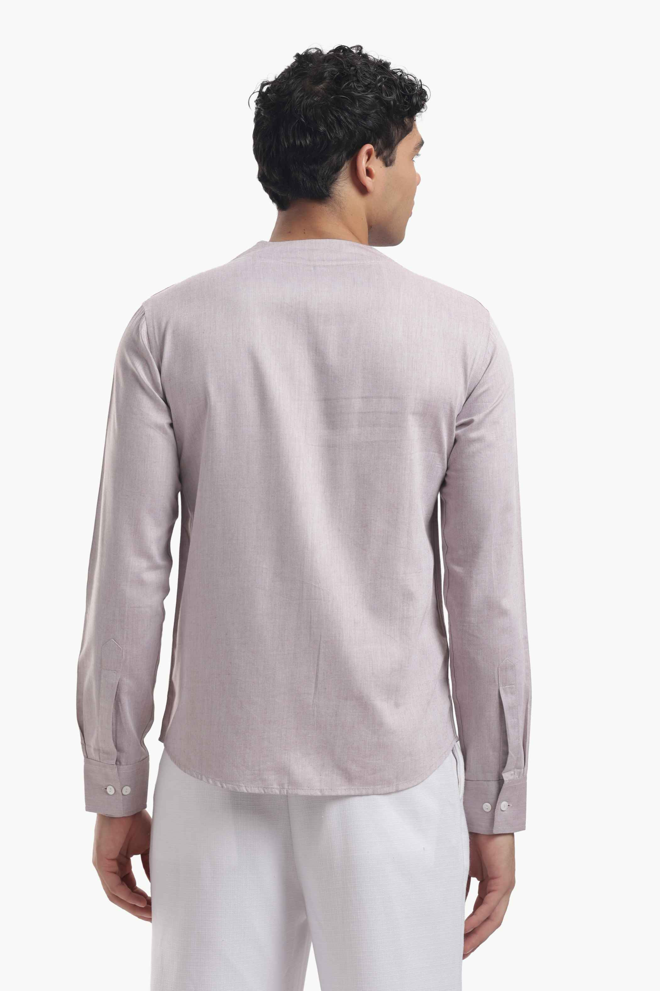Muted Taupe Color Block Band Collar Shirt