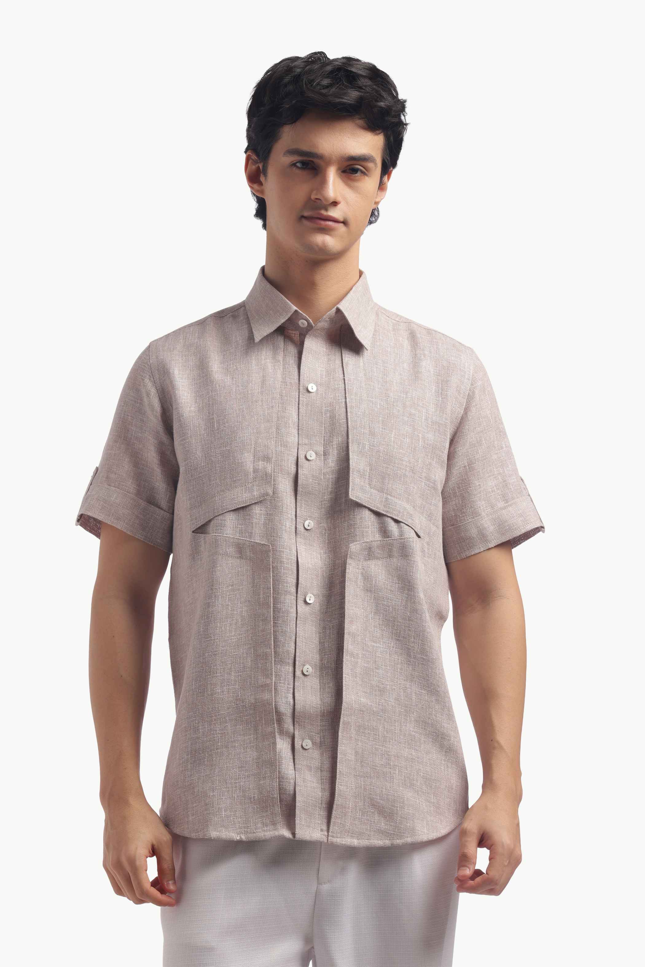 Taupe Short Sleeve Linen Shirt