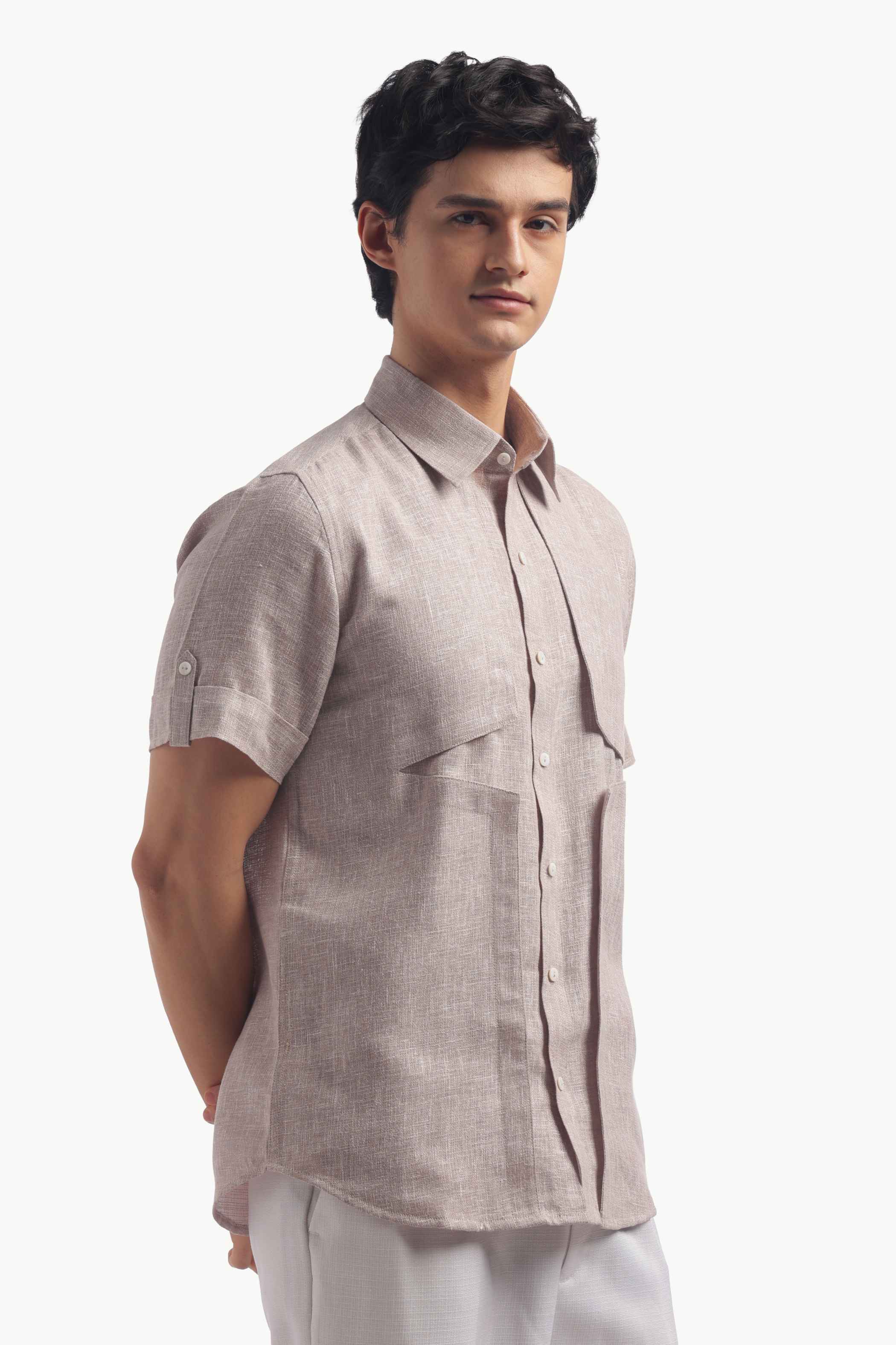 Taupe Short Sleeve Linen Shirt