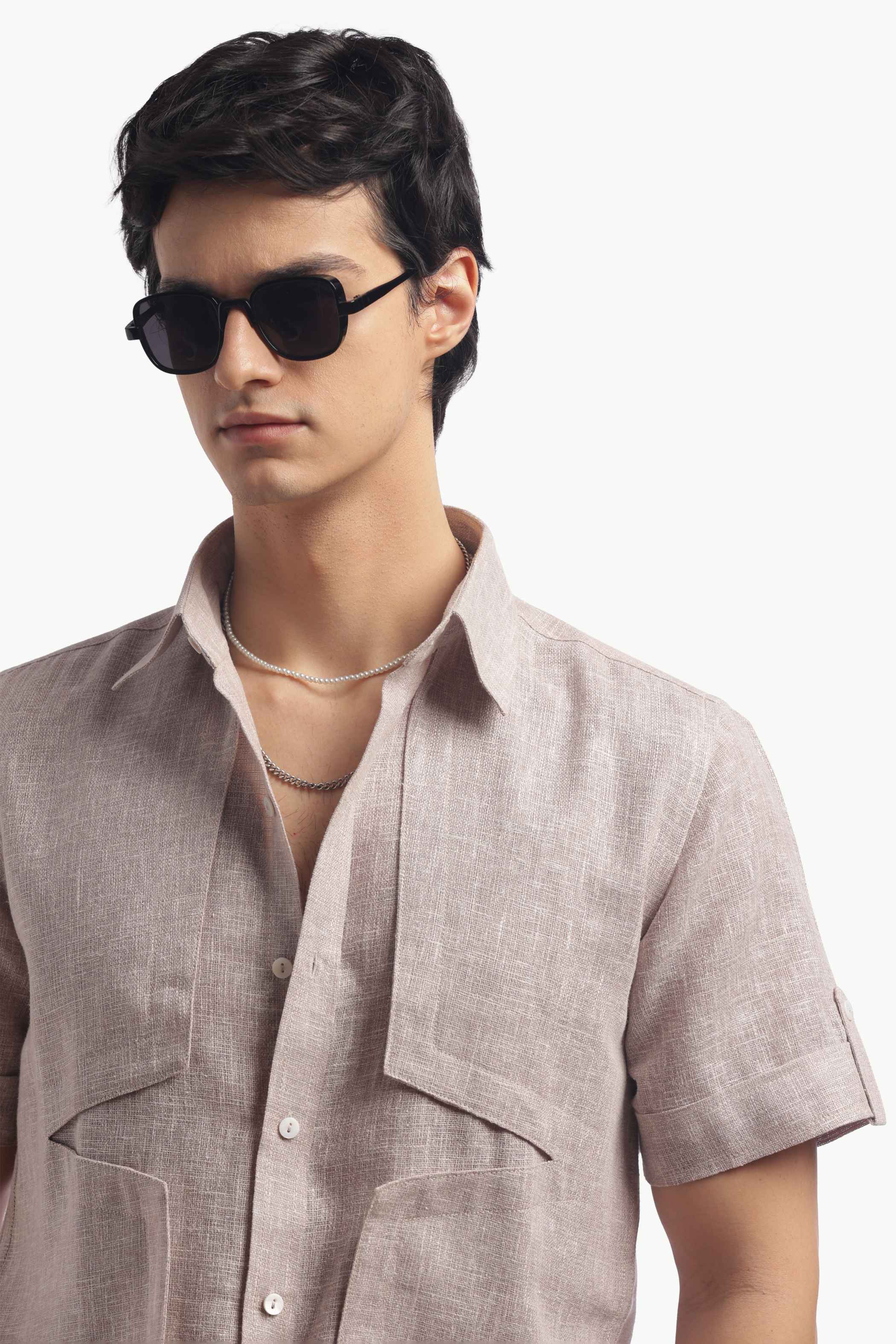 Taupe Short Sleeve Linen Shirt