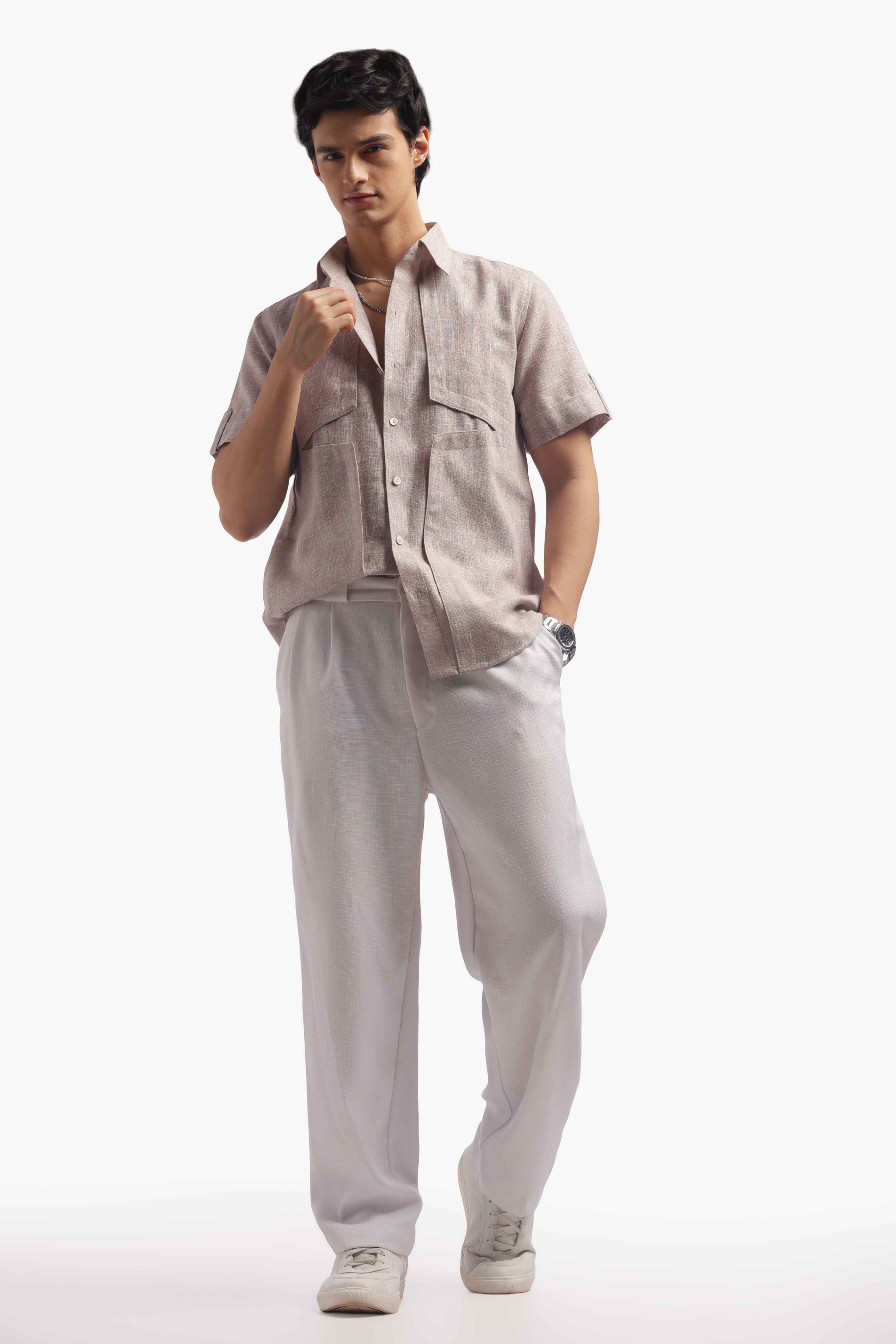 Taupe Short Sleeve Linen Shirt