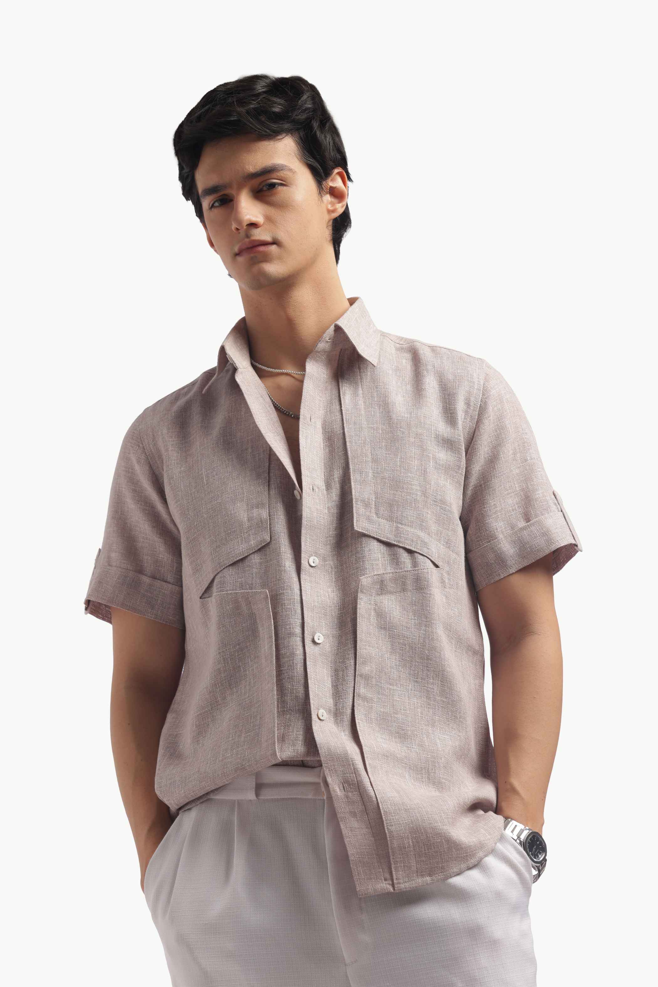 Taupe Short Sleeve Linen Shirt