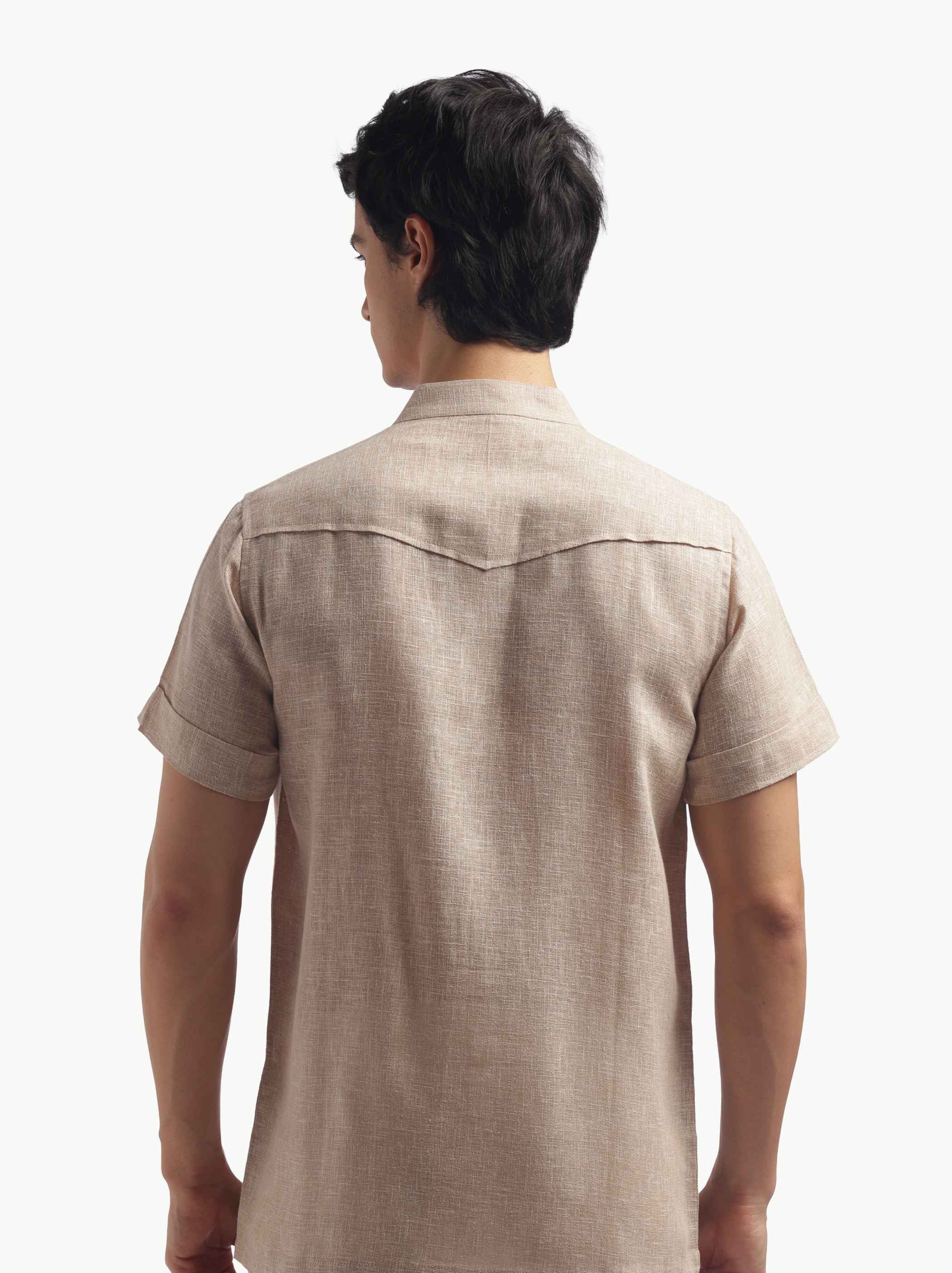 Chinese Collar Short Sleeve Linen Shirt