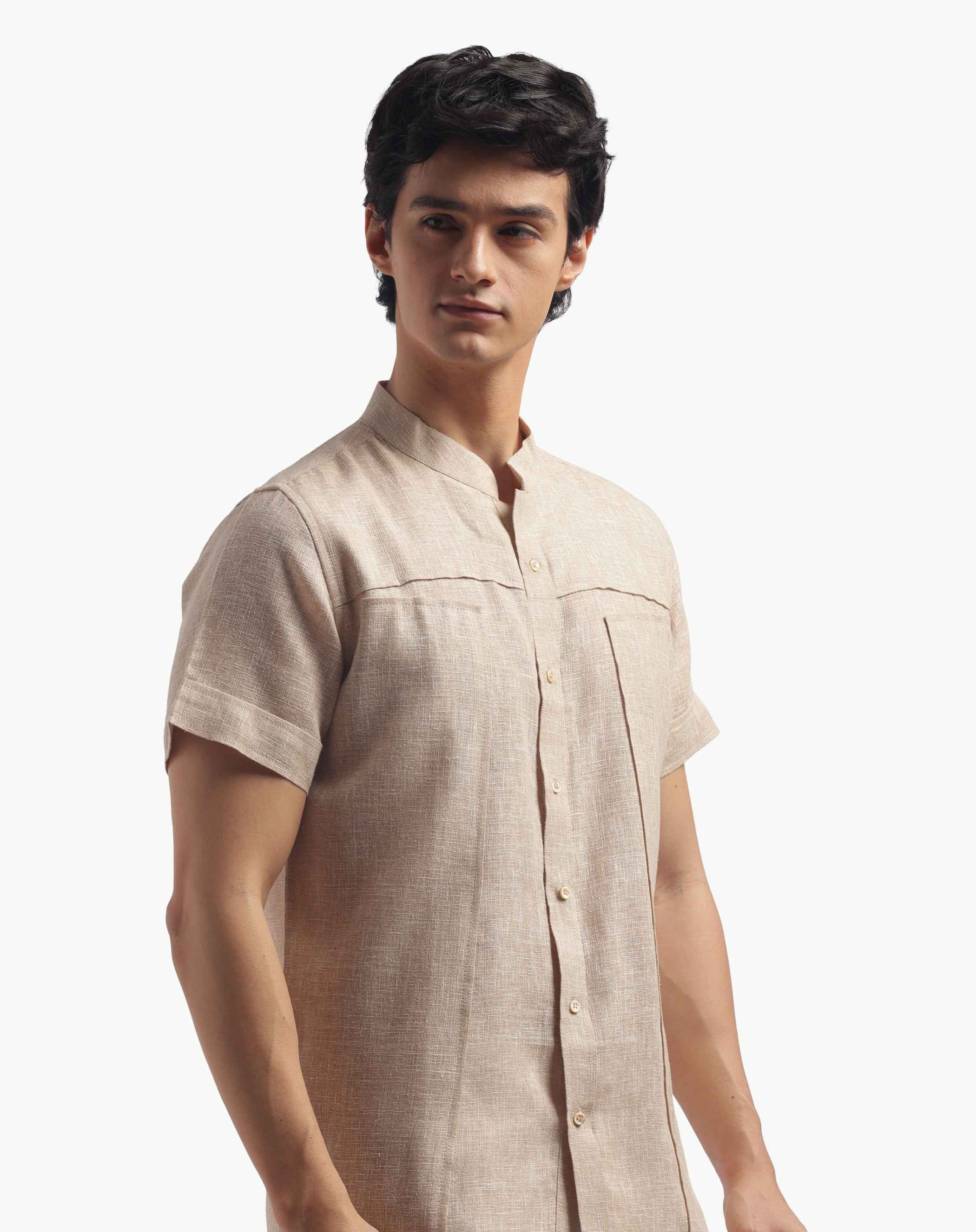 Chinese Collar Short Sleeve Linen Shirt
