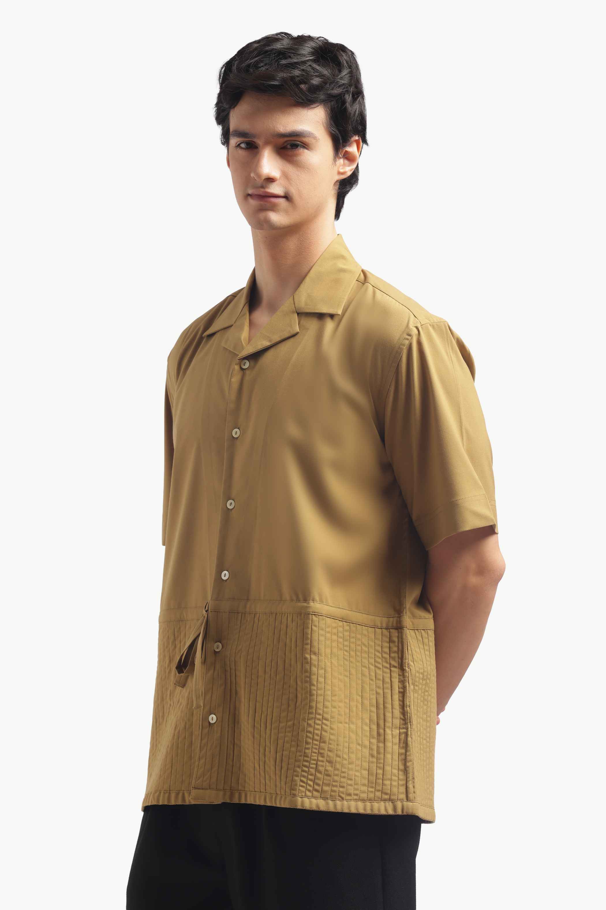 Yellow Ochre Pin Tucks Shirt